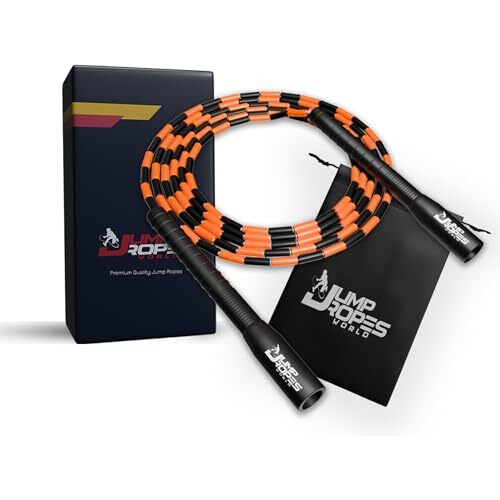 JUMP ROPES WORLD | Long Handle Beaded Skipping Rope | Jumping Rope | Athletics | (8- ft, Orange)