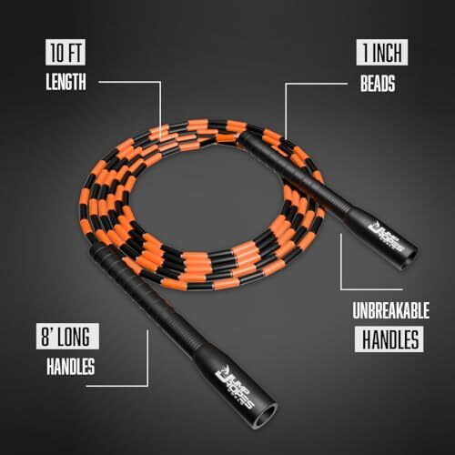 JUMP ROPES WORLD | Long Handle Beaded Skipping Rope | Jumping Rope | Athletics | (8- ft, Orange)