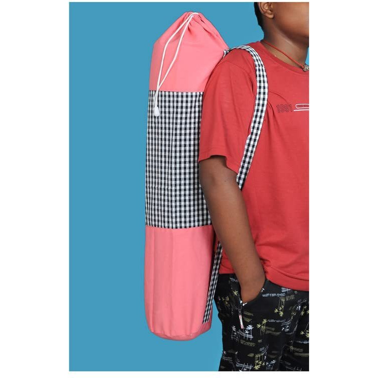 alemah Cotton Yoga Work Out Mat Holder Cover Bag only, with Draw String and Shoulder Strap, 28  Length x 6  Dia, Pink Multi (Pack of 2 Pieces)