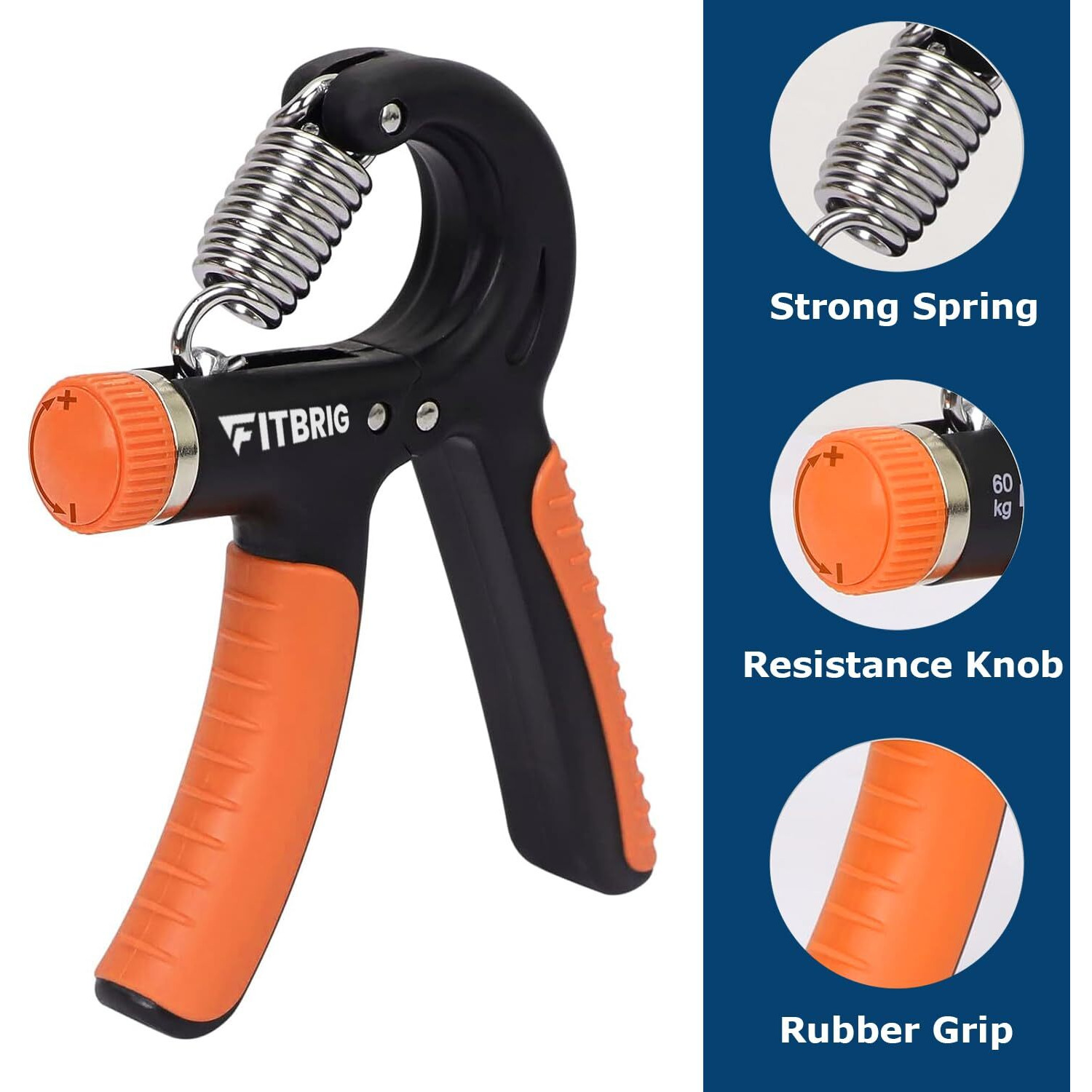 FITBRIG Professional Adjustable Hand Grip Strengthener Home Gym Workout Exercise Equipment Perfect for Finger & Forearm Hand Exercises & Strength Building for Men & Women (Orange)