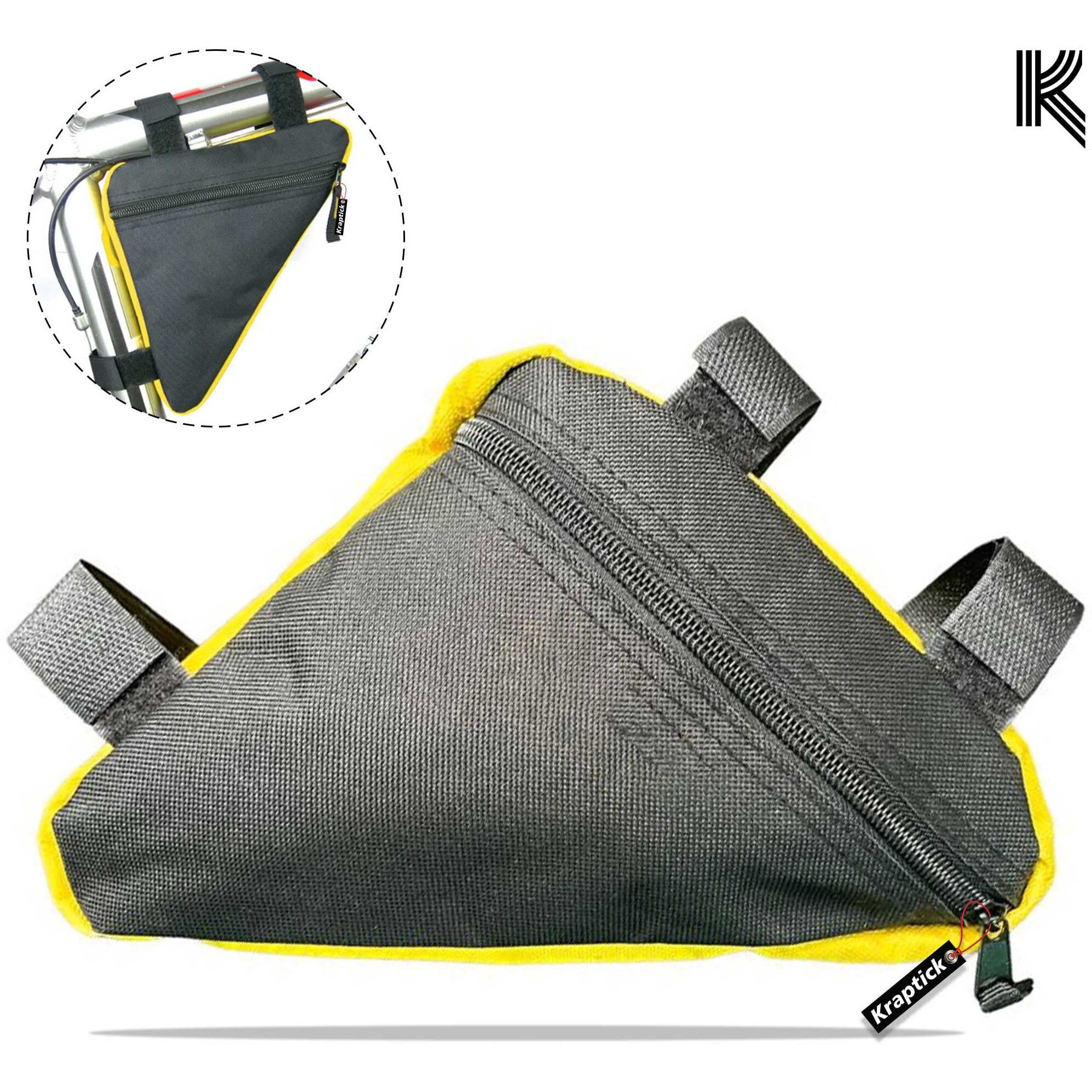 Kraptick Triangle Bike Bag - Bike Frame Bag for Bicycle Tools - Bike Pouch for Cycle Accessories, Bicycle Frame Front Triangle Bag Bike, Cycle Triangle Bag (Yellow)