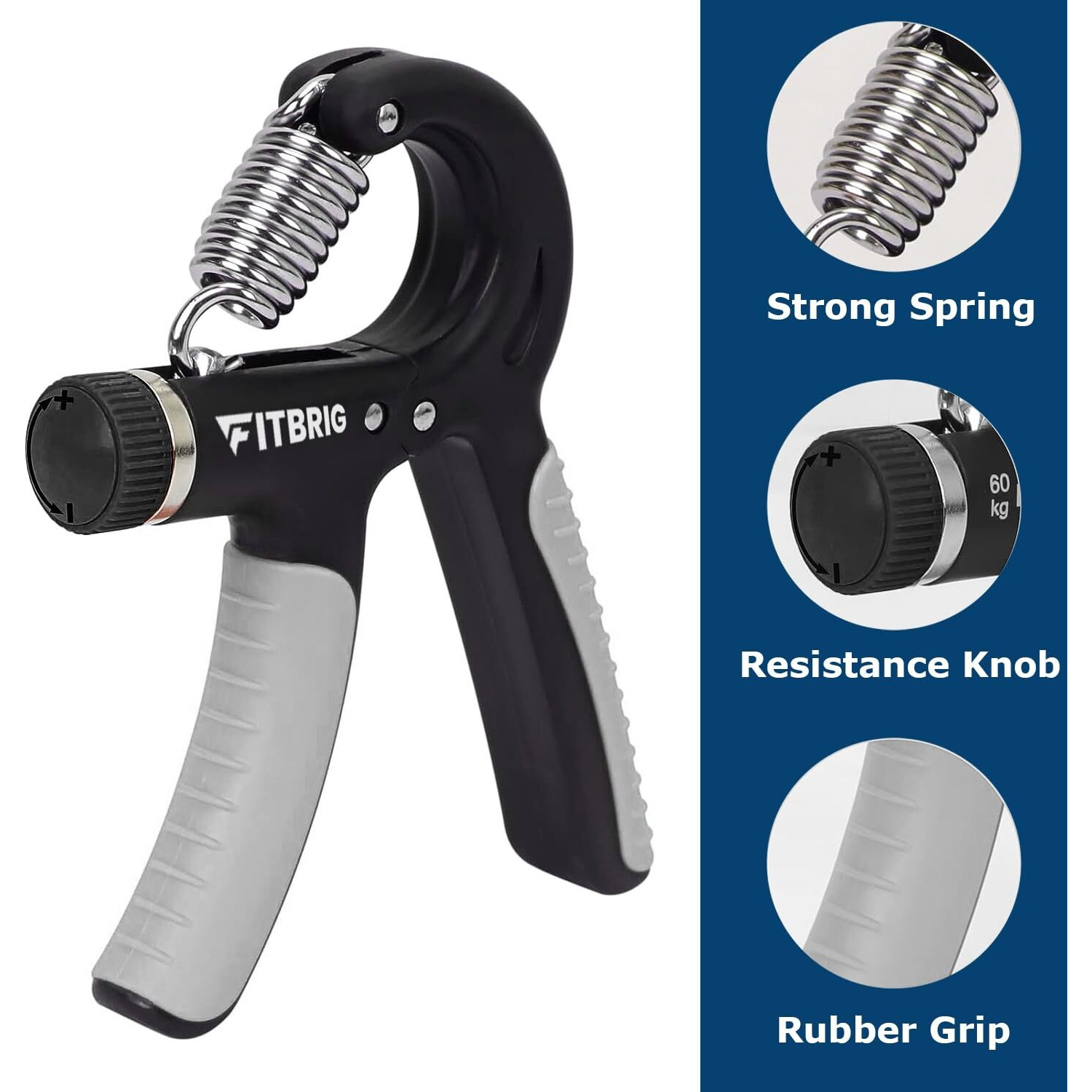 FITBRIG Professional Adjustable Hand Grip Strengthener Home Gym Workout Exercise Equipment Perfect for Finger & Forearm Hand Exercises & Strength Building for Men & Women (Grey)