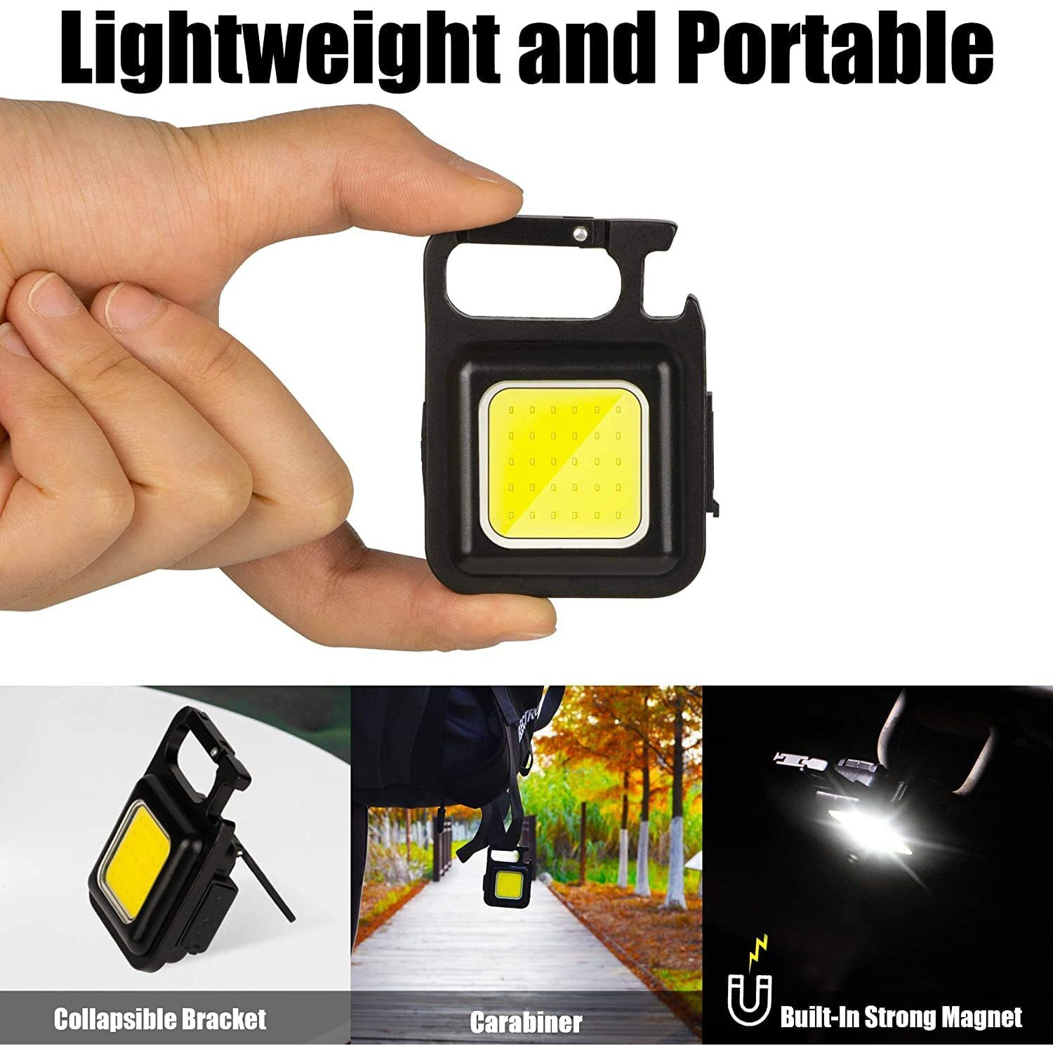 Mayameldi Keychain Led Light with Bottle Opener, Magnetic Base and Folding Bracket Mini Cob 800 lumens (2 Keychaine Light)