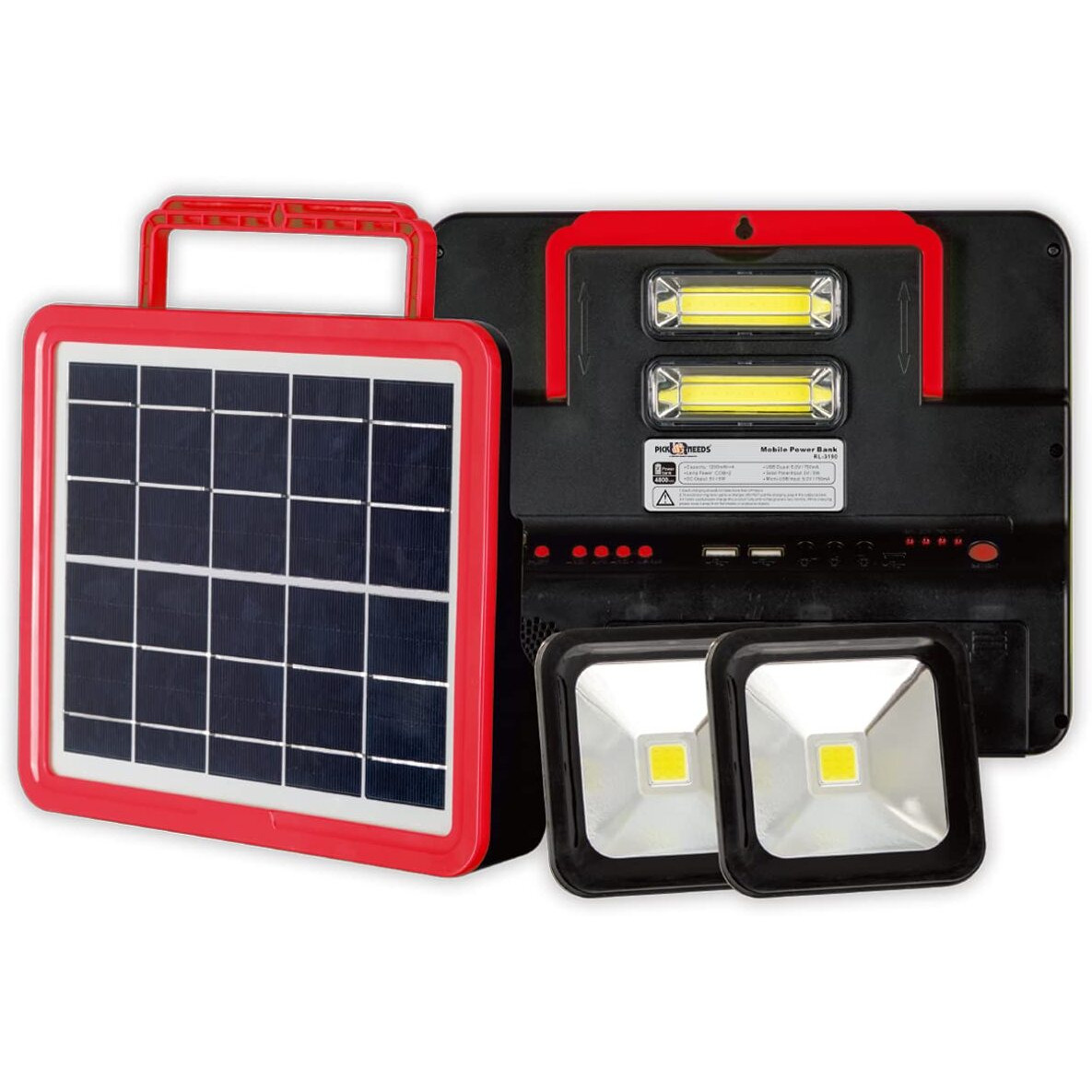 Pick Ur Needs Rechargeable Solar Emergency Lighting System with Radio & BT Music Function (Modern Red)