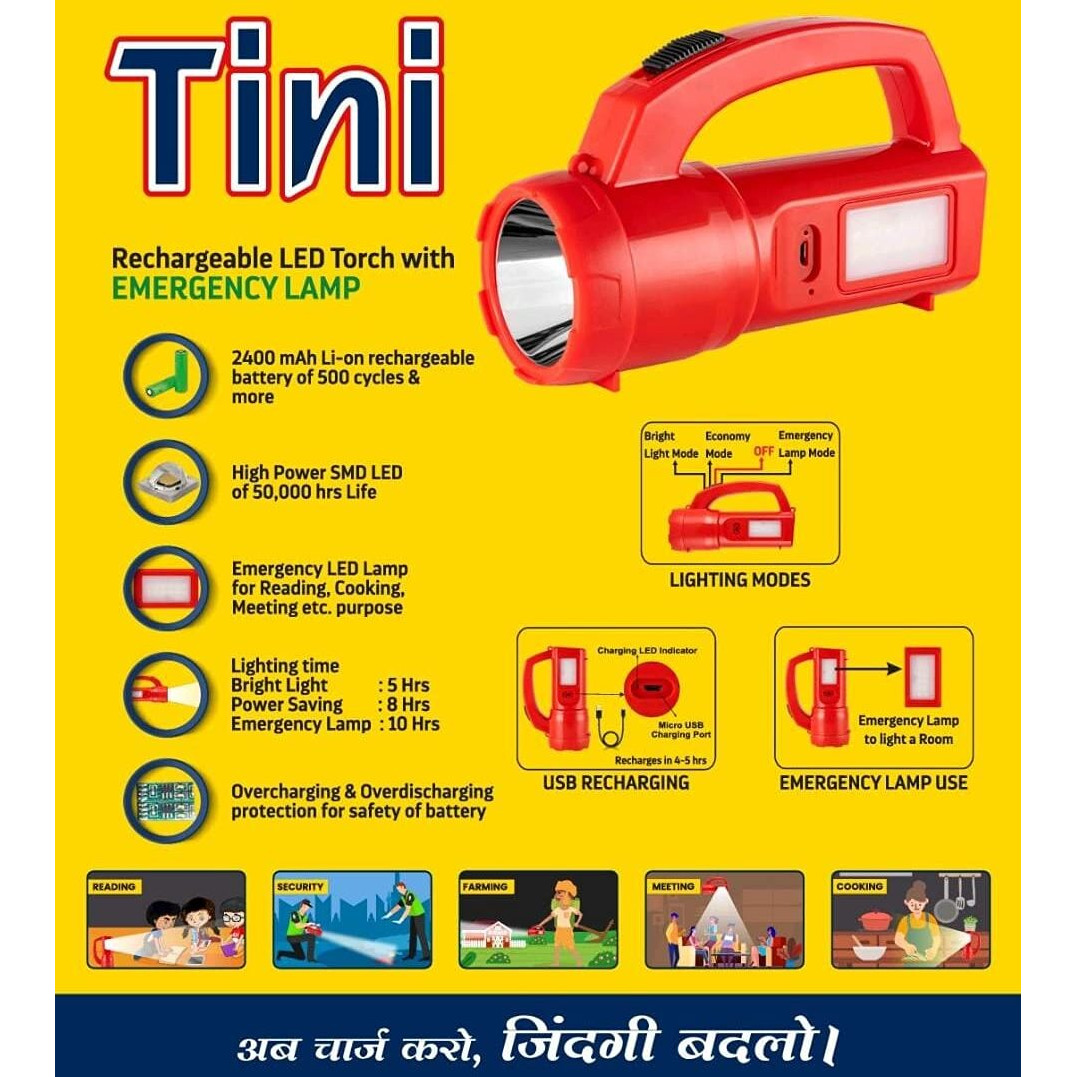 RISING Tini Long Range Focused Bright Beam Rechargeable LED Torch with 2000 mah Lithium ion Battery Flashlight for Farmers Camping Hiking Fishing Night Walk Security Torch