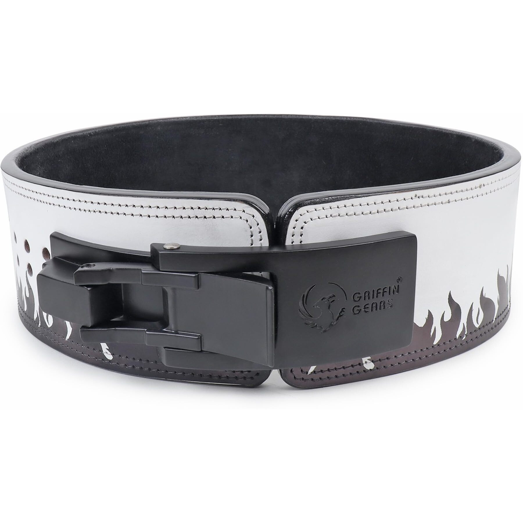 GRIFFIN GEARS Powerlifting Lever Gym Black Buckle With Black Fire Power 10MM Extreme Heavy Duty Genuine Leather Belts-Squats Deadlifts Bodybuilding Weight Lifting for Men & Women (S-26 -34 )