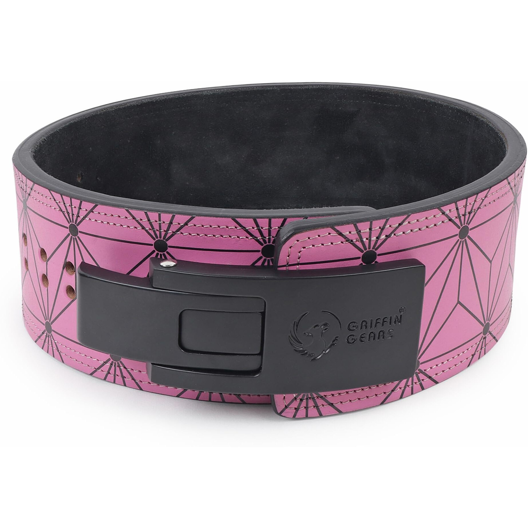 GRIFFIN GEARS Powerlifting Lever Gym Black Buckle With Pink Abstract Print Power 13MM Extreme Heavy Duty Genuine Leather Belts-Squats Deadlifts Bodybuilding Weight Lifting for Men & Women (S-26 -34 )