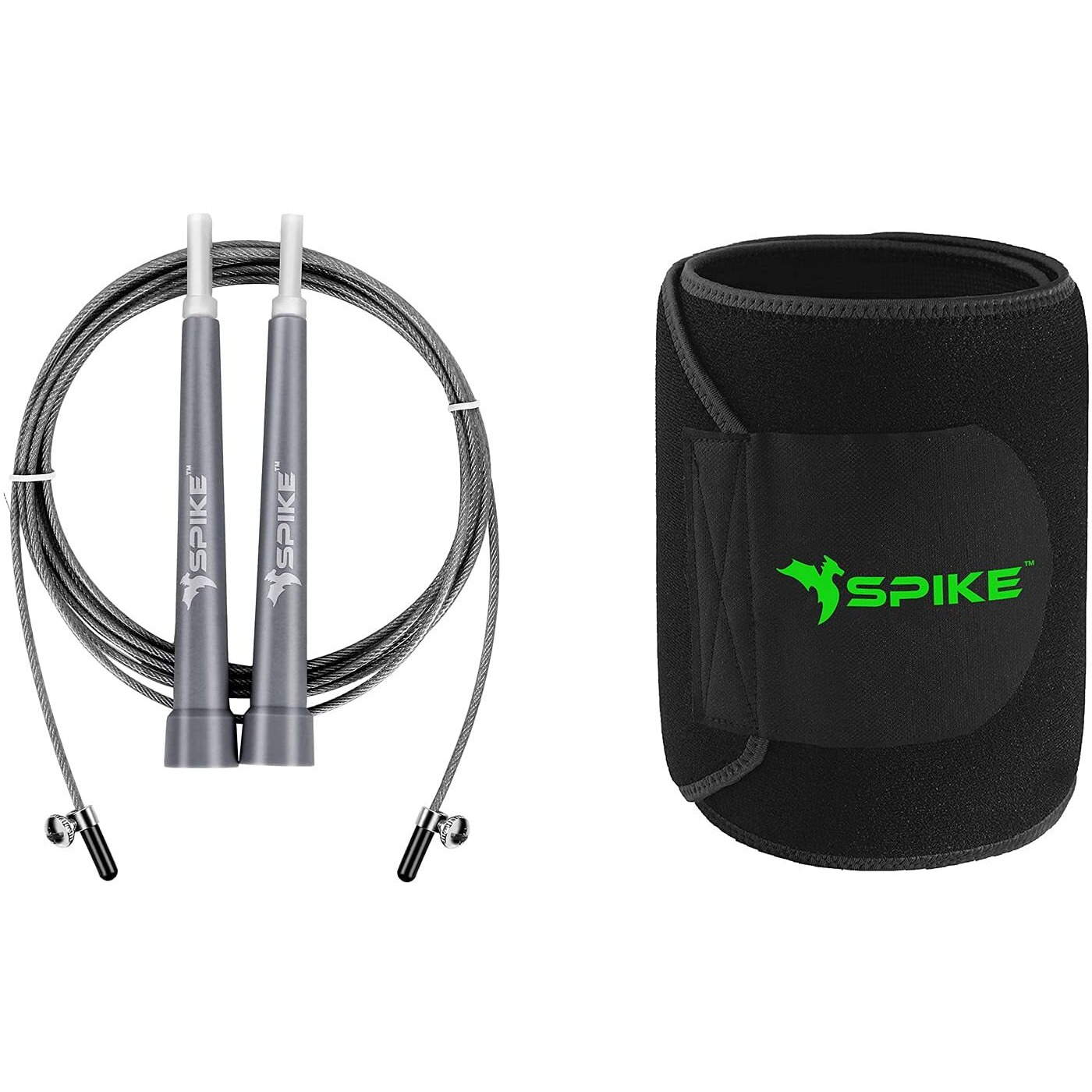 Spike Speed Skipping Jump Rope for Weight Loss, Fat Loss, Strength Designed for both Men and Women (Grey SR + Black Slim Belt)