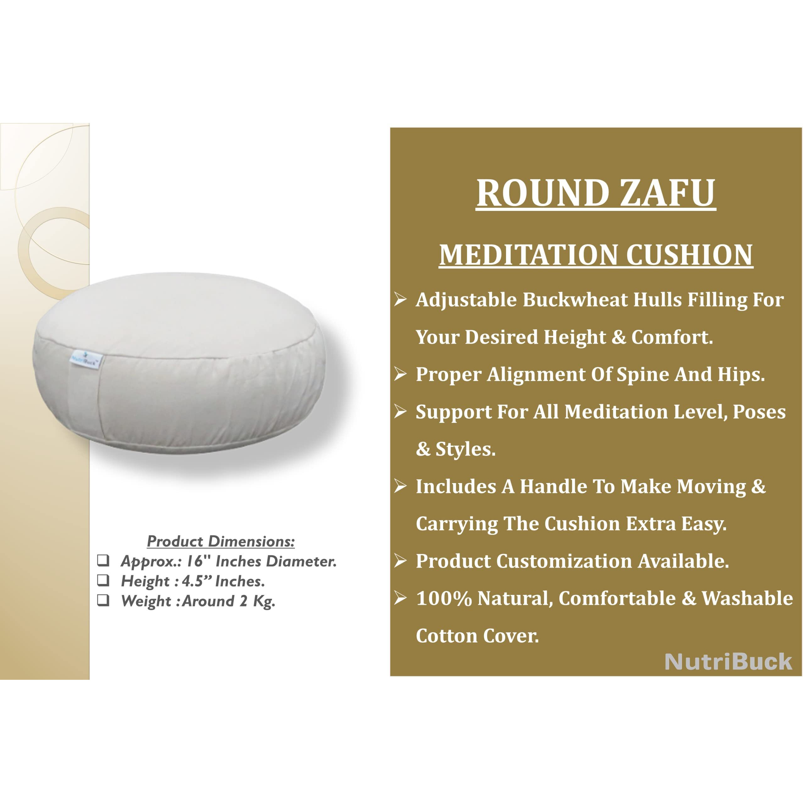 NutriBuck ZAFU & Zabuton Meditation Yoga Mat Cushion Combo Filled with Buckwheat Hulls (Round Zafu and Zabuton, Experience Ultimate Comfort, Support, and Mindfulness in Every Session_(Cream))