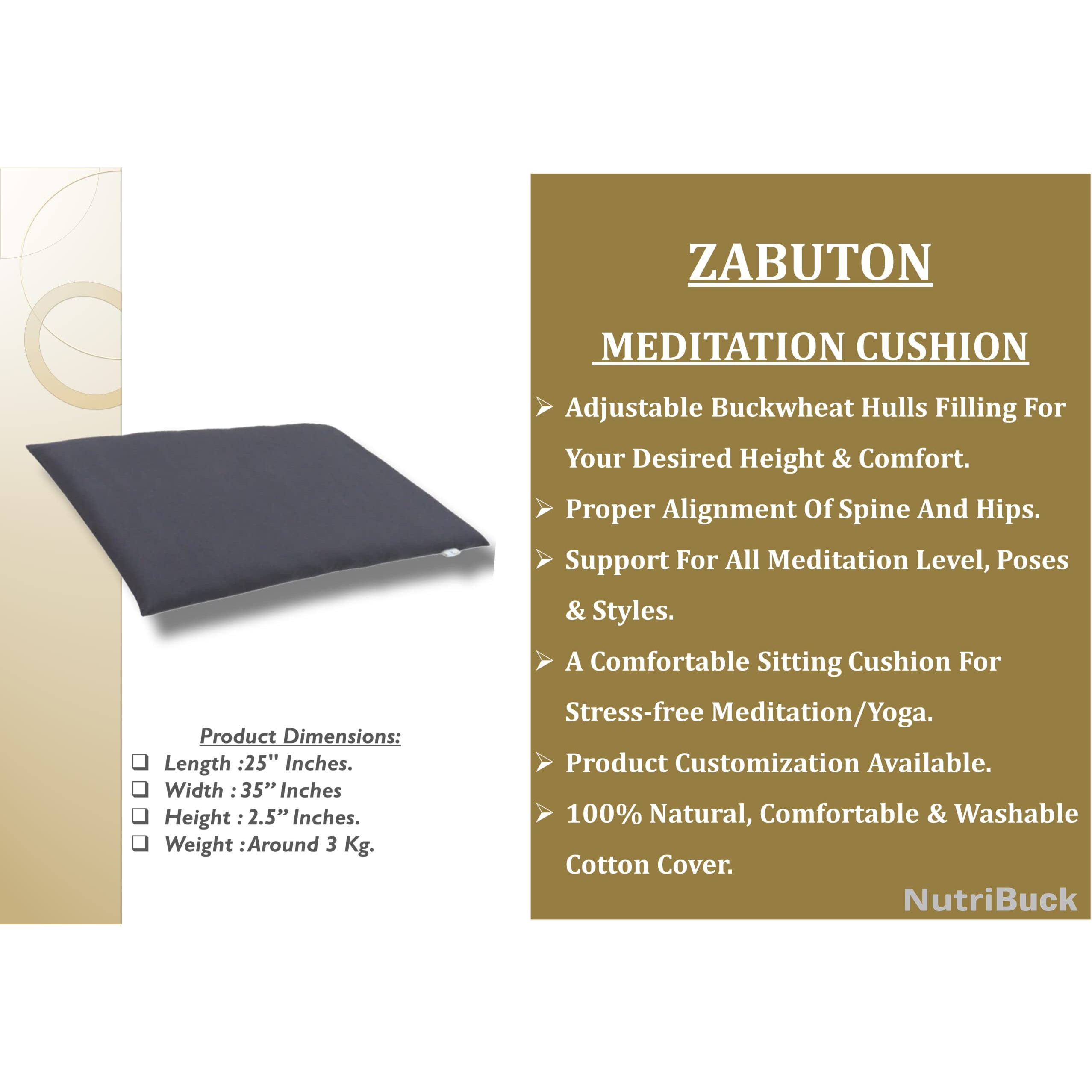 NutriBuck ZAFU & Zabuton Meditation Yoga Mat Cushion Combo Filled with Buckwheat Hulls (Round Zafu and Zabuton (Grey))