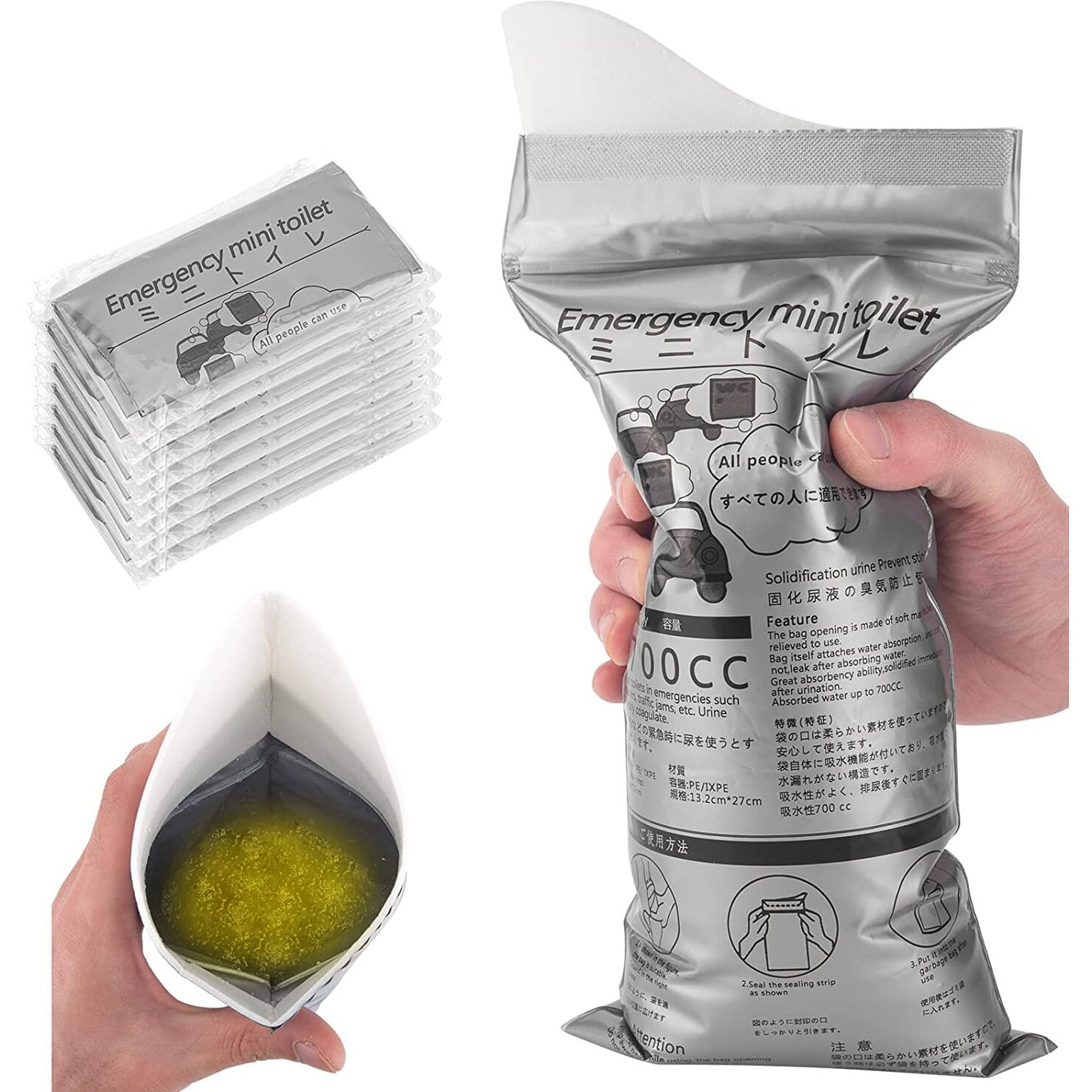 FEDORA Disposable Urine Bags,Camping Pee Bags, Disposable Urinals Vomit Bags for Travel Urinal Toilet Traffic Jam Emergency Portable Toilet Bee Bag for Men Women Kids Patient (Grey) (3)