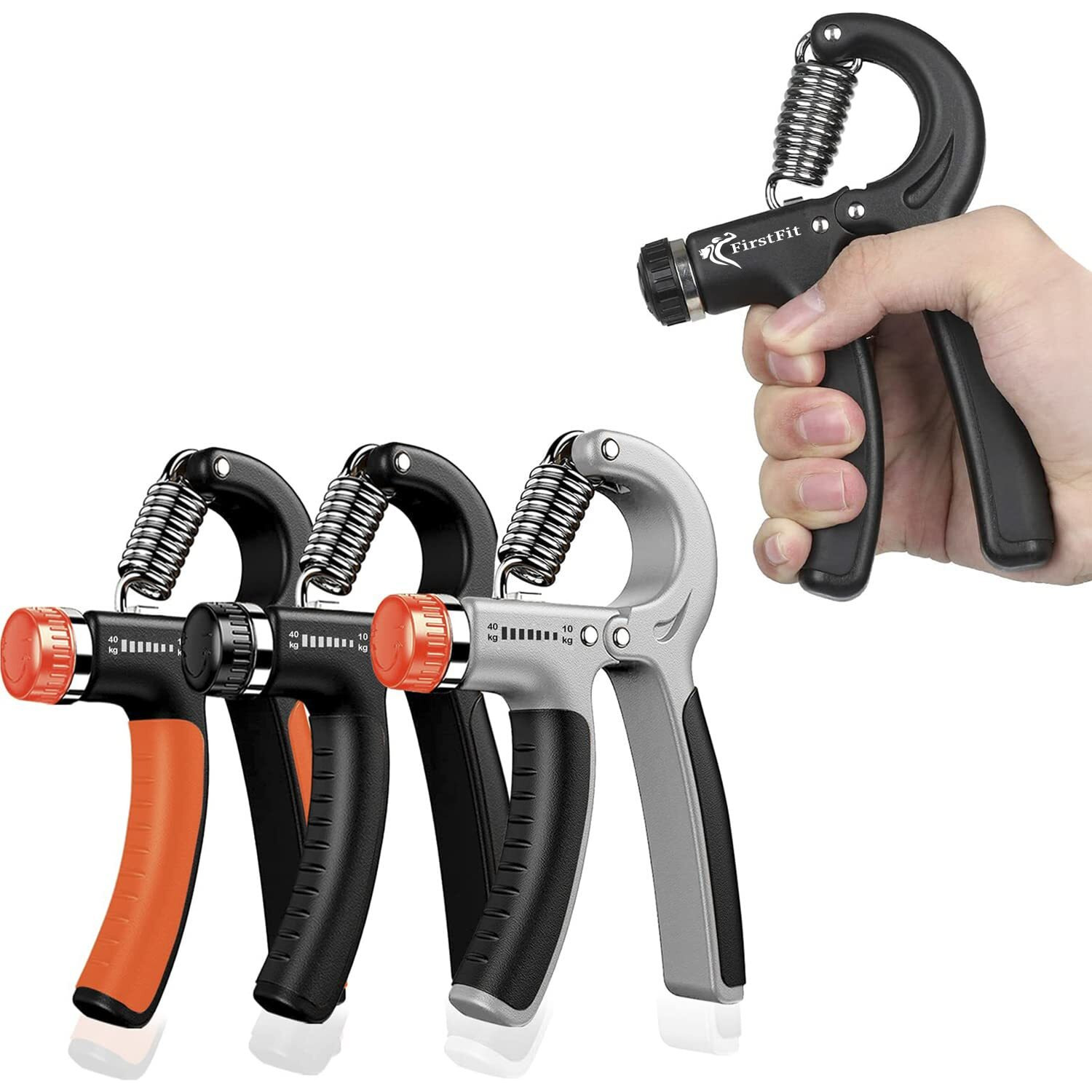 FirstFit Hand Grip Strengthener, Hand Exerciser Adjustable Resistance 10 to 40kg, Grip Strength Trainer, Hand Gripper, Forearm Workout Training Equipment for Injury Recovery Athletes (Assorted Color)