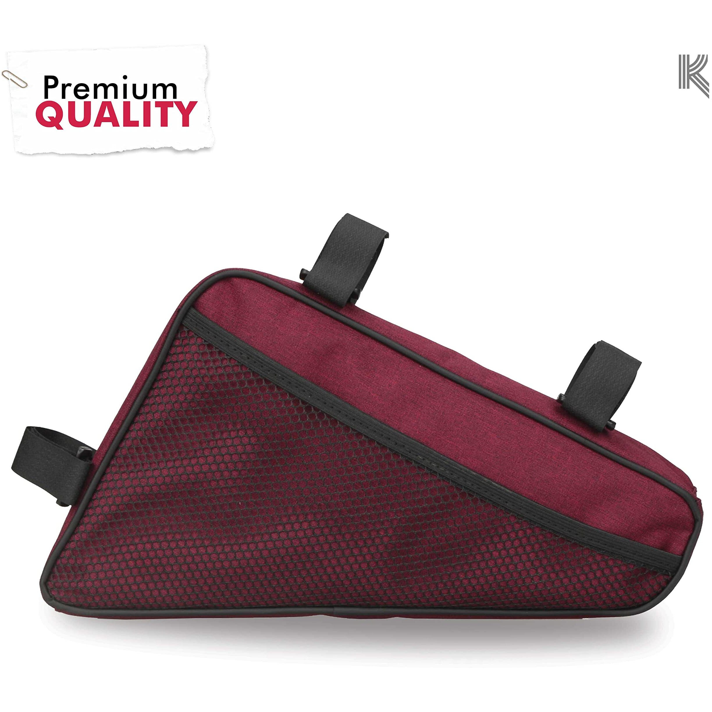 Kraptick Triangle Bike Bag [Waterproof] - Big Triangle Frame Bag for Bicycle for Lock, Tools, Cycle Accessories - Bike Pouch, Bike Bags with Reflective Straps and Plenty of Storage (Red)