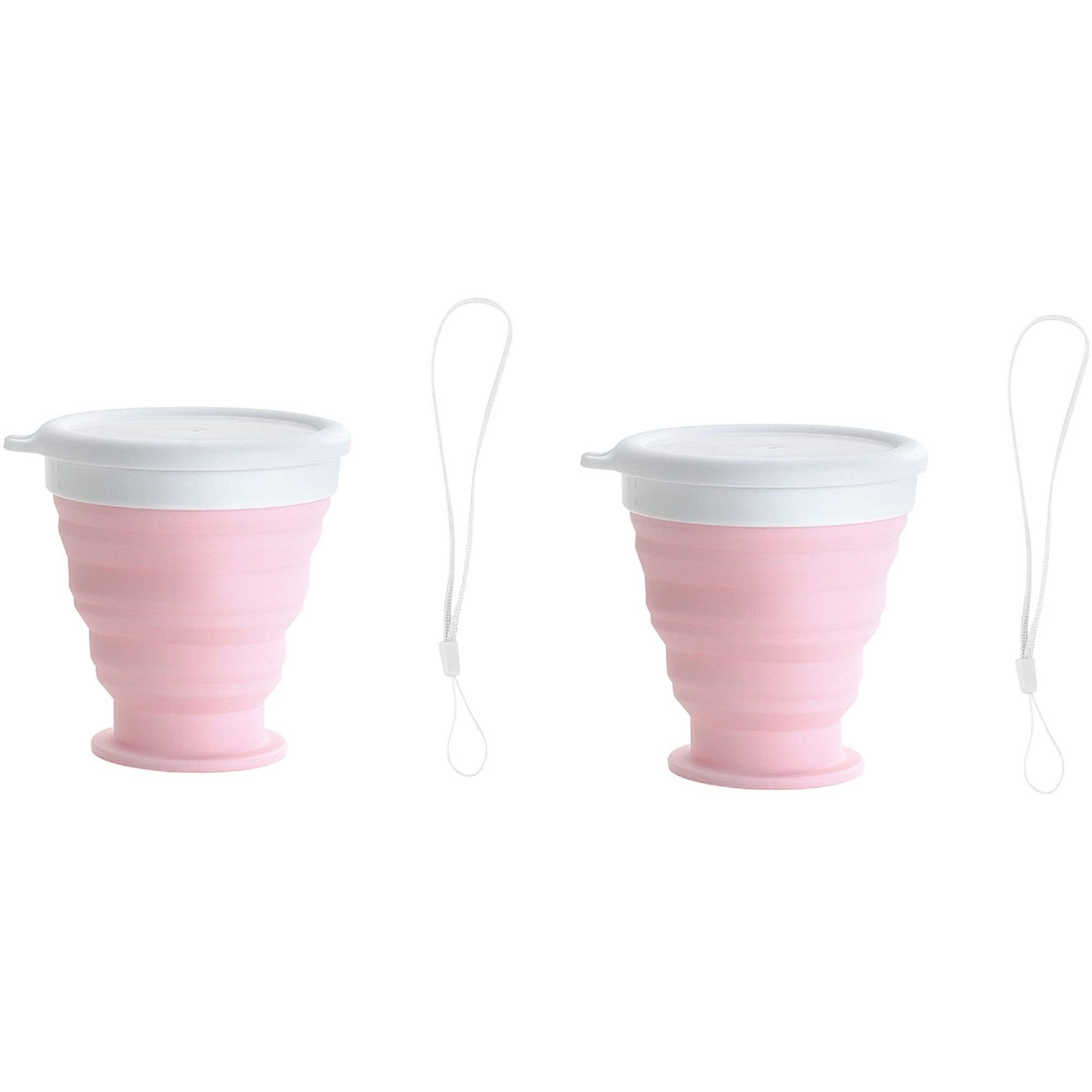 TASKHOUSE Collapsible Outdoor Travel Cup Silicone Folding Water Cups with Lids Reusable Drinking Glasses hot Cups Mug 200ml Pack of 2 (Pink)