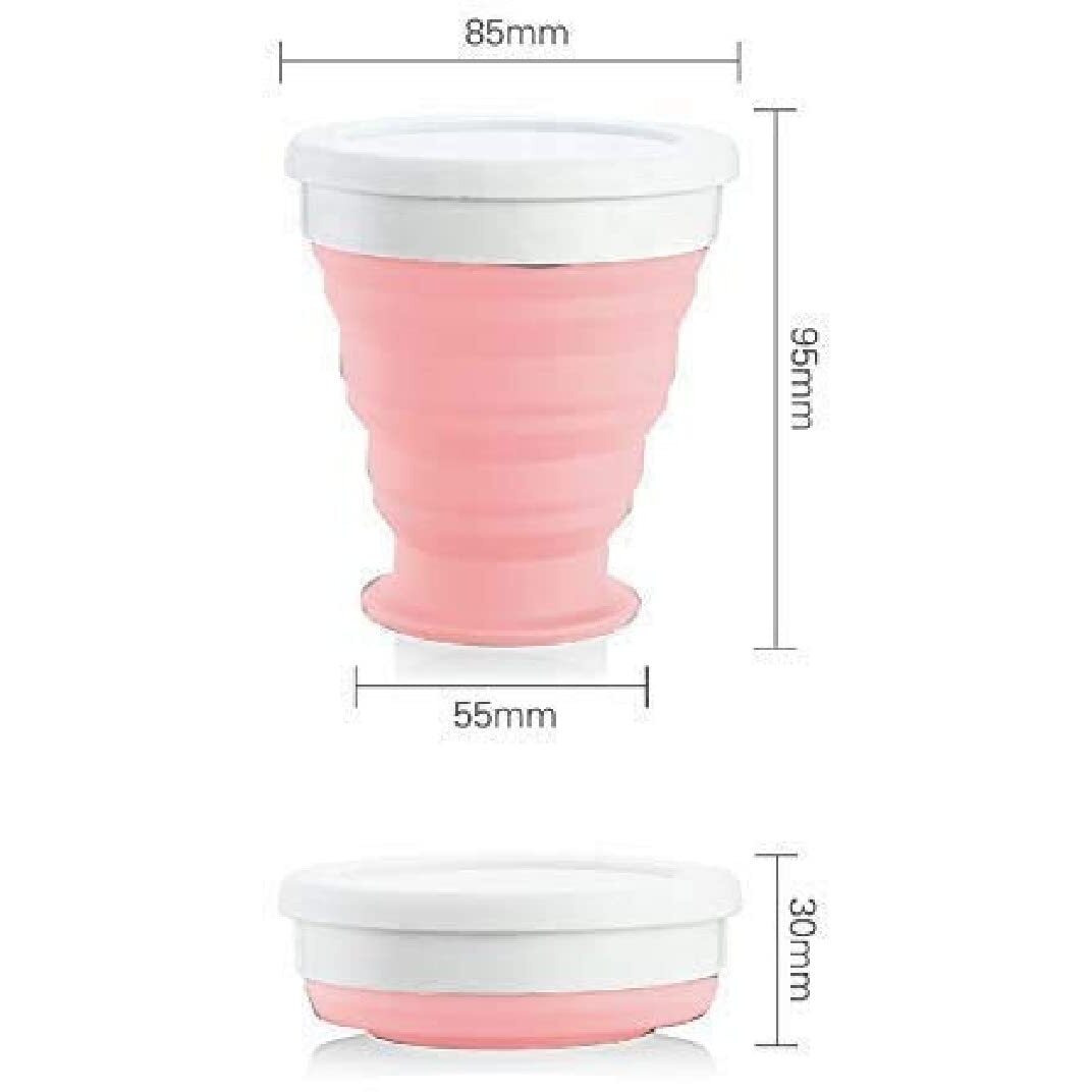 TASKHOUSE Collapsible Outdoor Travel Cup Silicone Folding Water Cups with Lids Reusable Drinking Glasses hot Cups Mug 200ml Pack of 2 (Pink)
