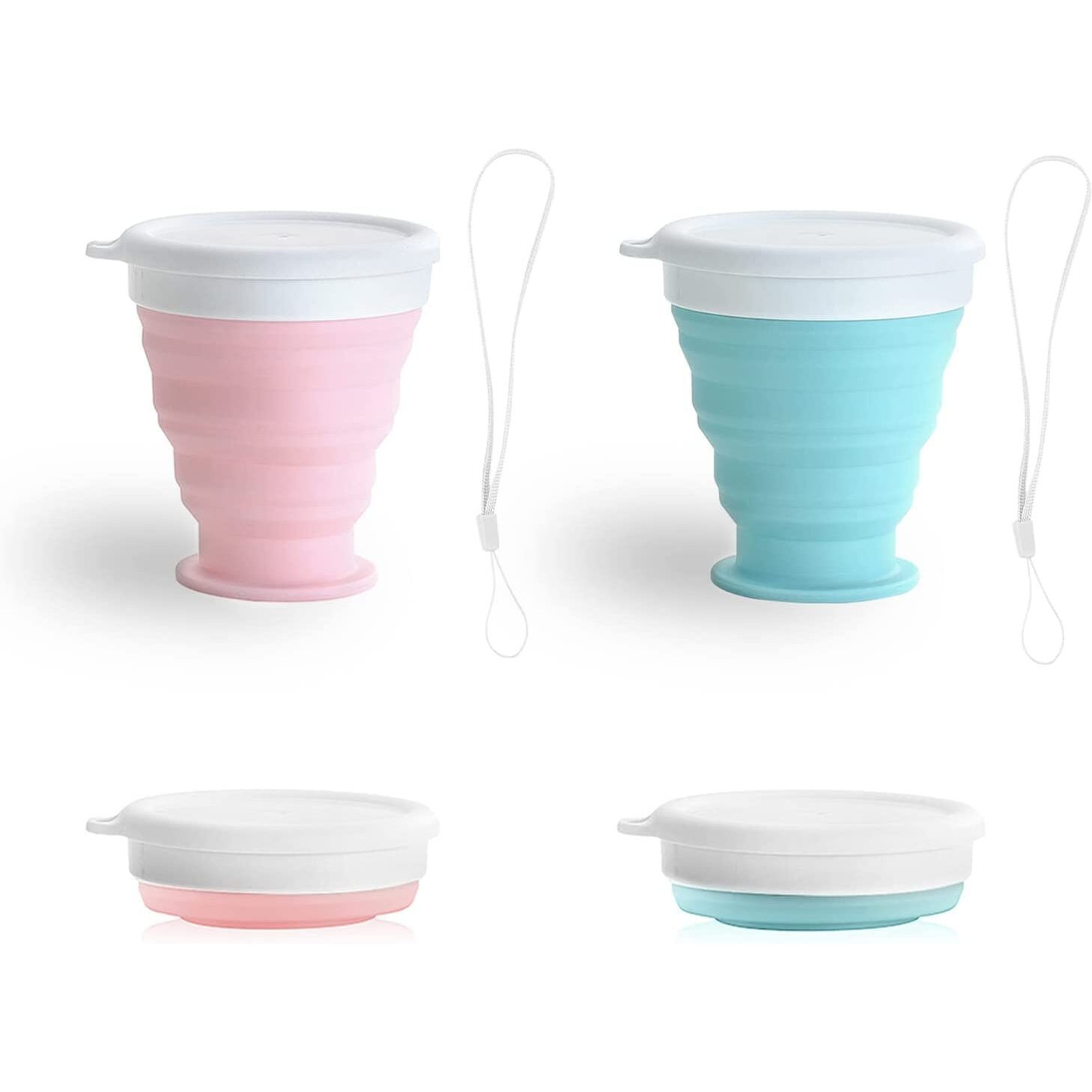 TASKHOUSE Collapsible Outdoor Travel Cup Silicone Folding Water Cups with Lids Reusable Drinking Glasses hot Cups Mug 200ml Pack of 2 (Pink)