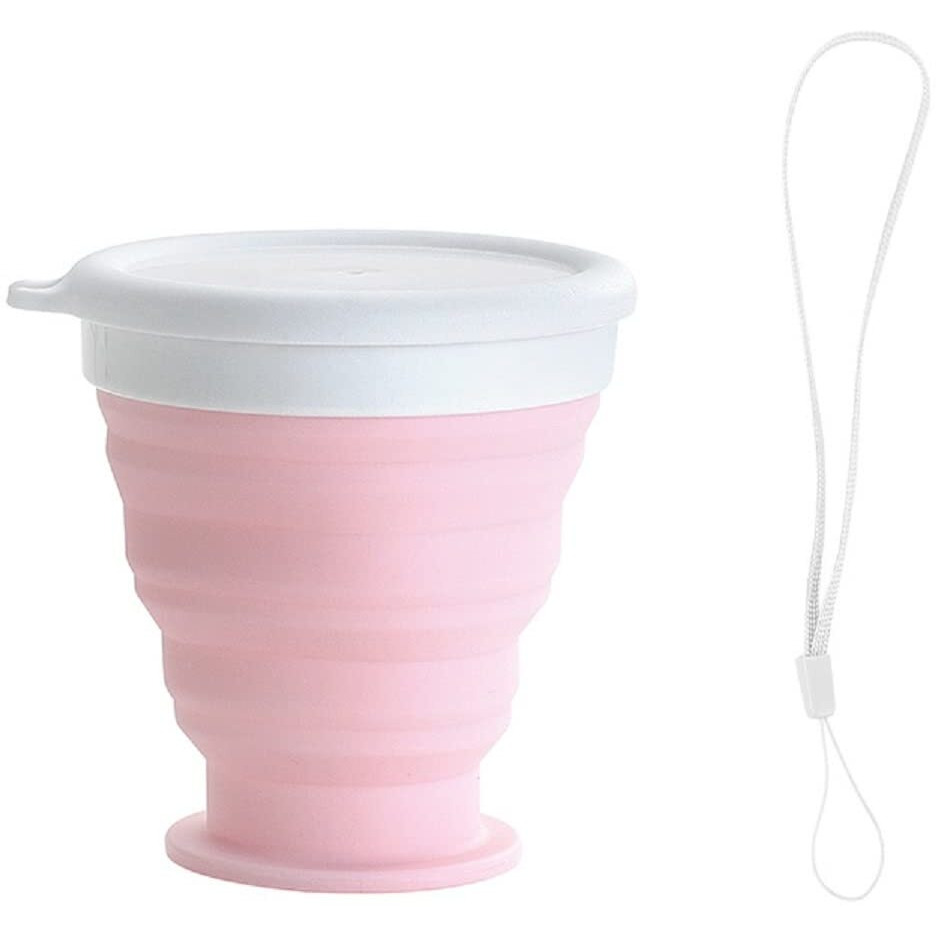 TASKHOUSE Collapsible Outdoor Travel Cup Silicone Folding Water Cups with Lids Reusable Drinking Glasses hot Cups Mug 200ml Pack of 1 (Pink)