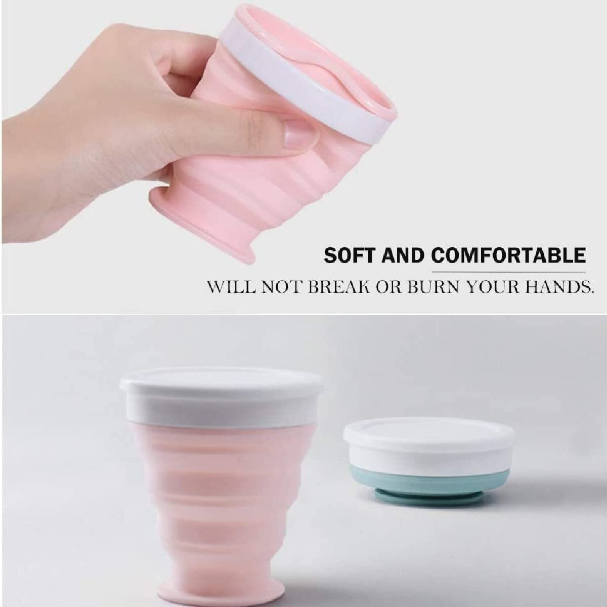 TASKHOUSE Collapsible Outdoor Travel Cup Silicone Folding Water Cups with Lids Reusable Drinking Glasses hot Cups Mug 200ml Pack of 1 (Pink)