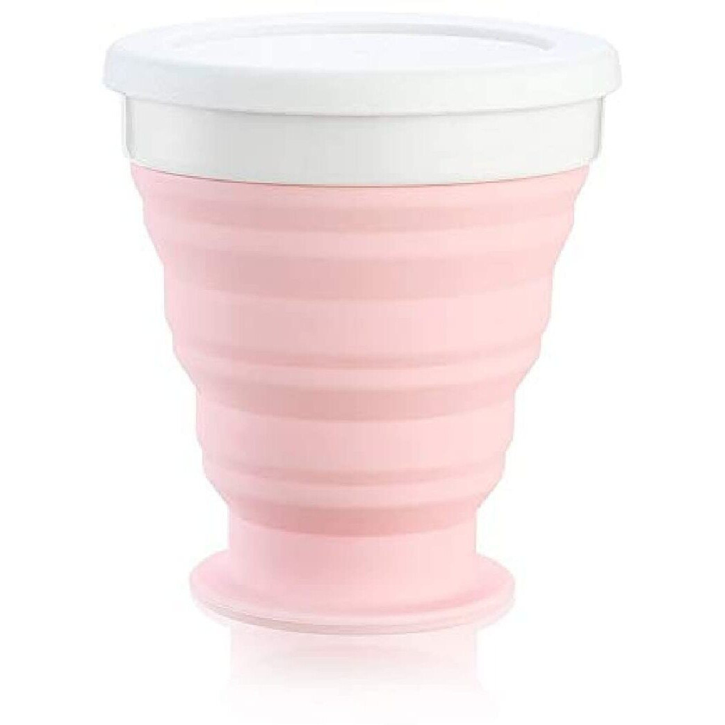 TASKHOUSE Collapsible Outdoor Travel Cup Silicone Folding Water Cups with Lids Reusable Drinking Glasses hot Cups Mug 200ml Pack of 1 (Pink)