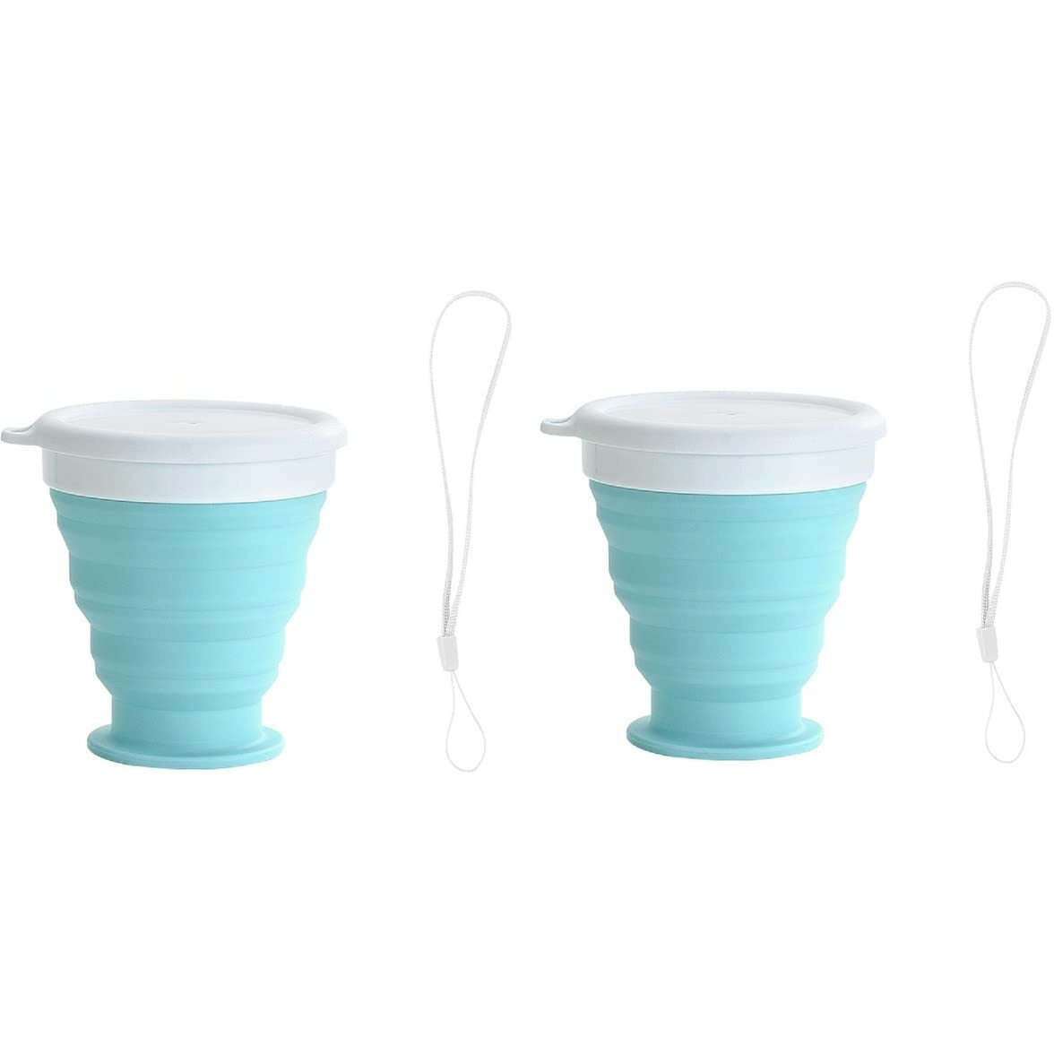 TASKHOUSE Collapsible Outdoor Travel Cup Silicone Folding Water Cups with Lids Reusable Drinking Glasses hot Cups Mug 200ml Pack of 2 (Blue)