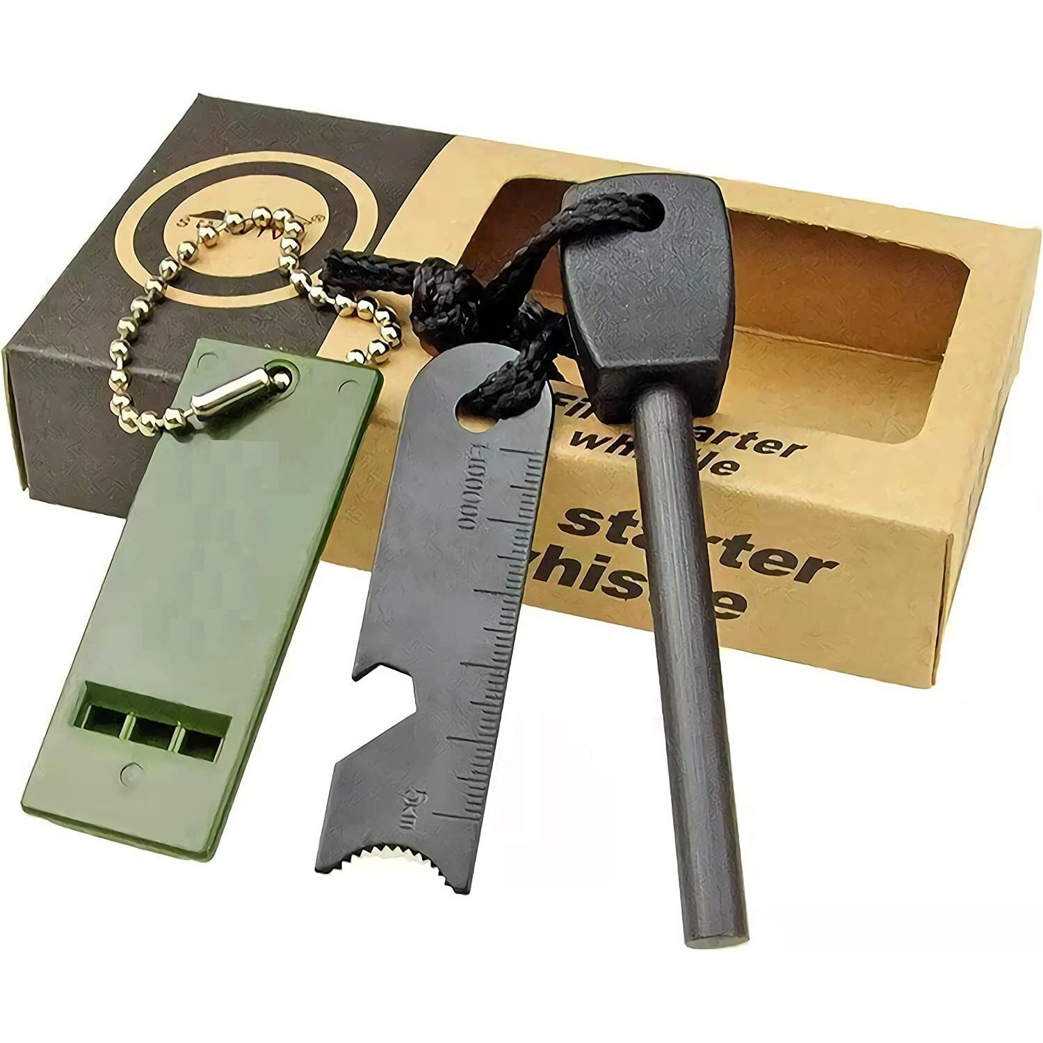 Linist Fire Starter Stick with Striker Lanyard and Whistle Waterproof Flint Fire Stater Steel for Camping Hiking Backpacking Gear