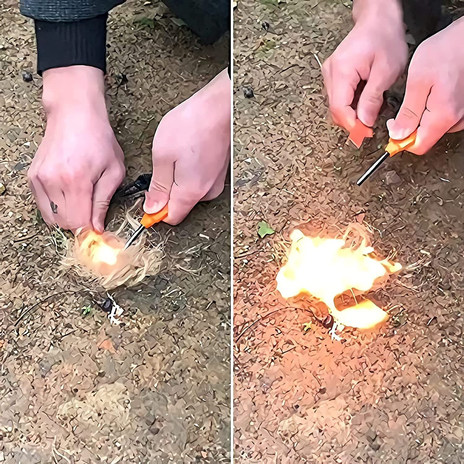 Linist Fire Starter Stick with Striker Lanyard and Whistle Waterproof Flint Fire Stater Steel for Camping Hiking Backpacking Gear