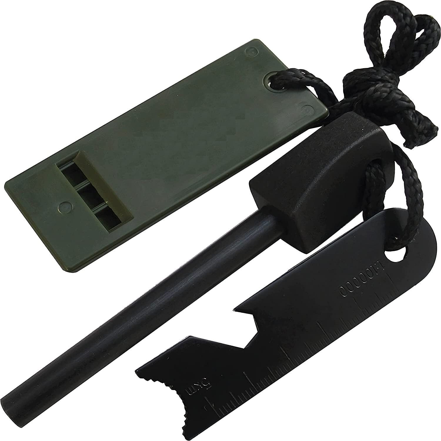 Linist Fire Starter Stick with Striker Lanyard and Whistle Waterproof Flint Fire Stater Steel for Camping Hiking Backpacking Gear