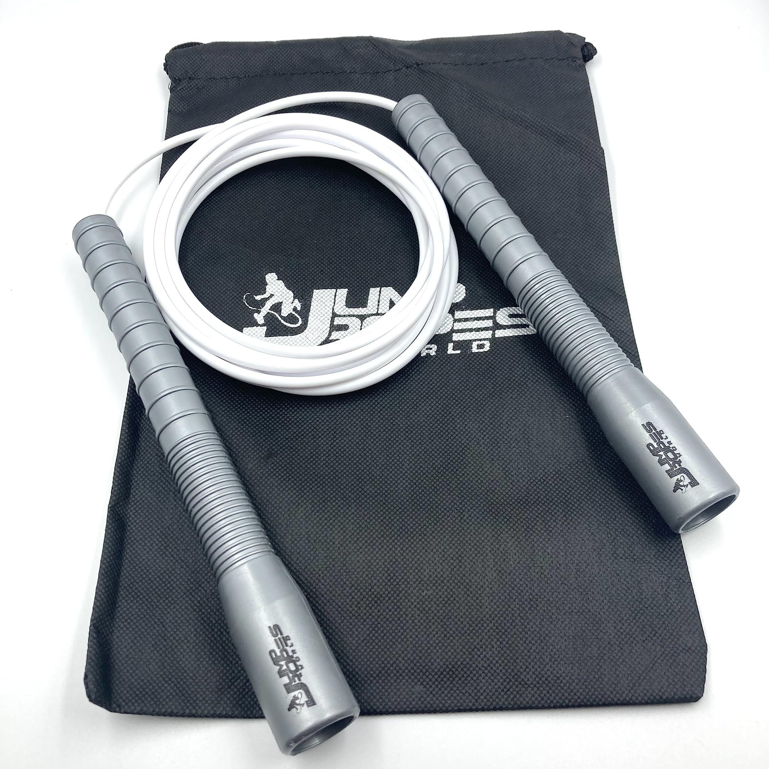 JUMP ROPES WORLD, LONG HANDLE 4MM | FREESTYLE ADJUSTABLE PVC | SKIPPING ROPE FOR MENS | (10ft, SILVER)