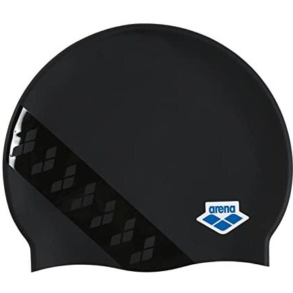 Arena Silicone Unisex Swim Cap for Women and Men, Prints and Solid Colors, Team Stripe Black