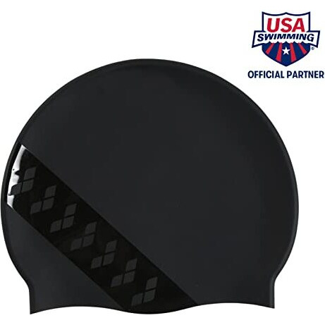 Arena Silicone Unisex Swim Cap for Women and Men, Prints and Solid Colors, Team Stripe Black