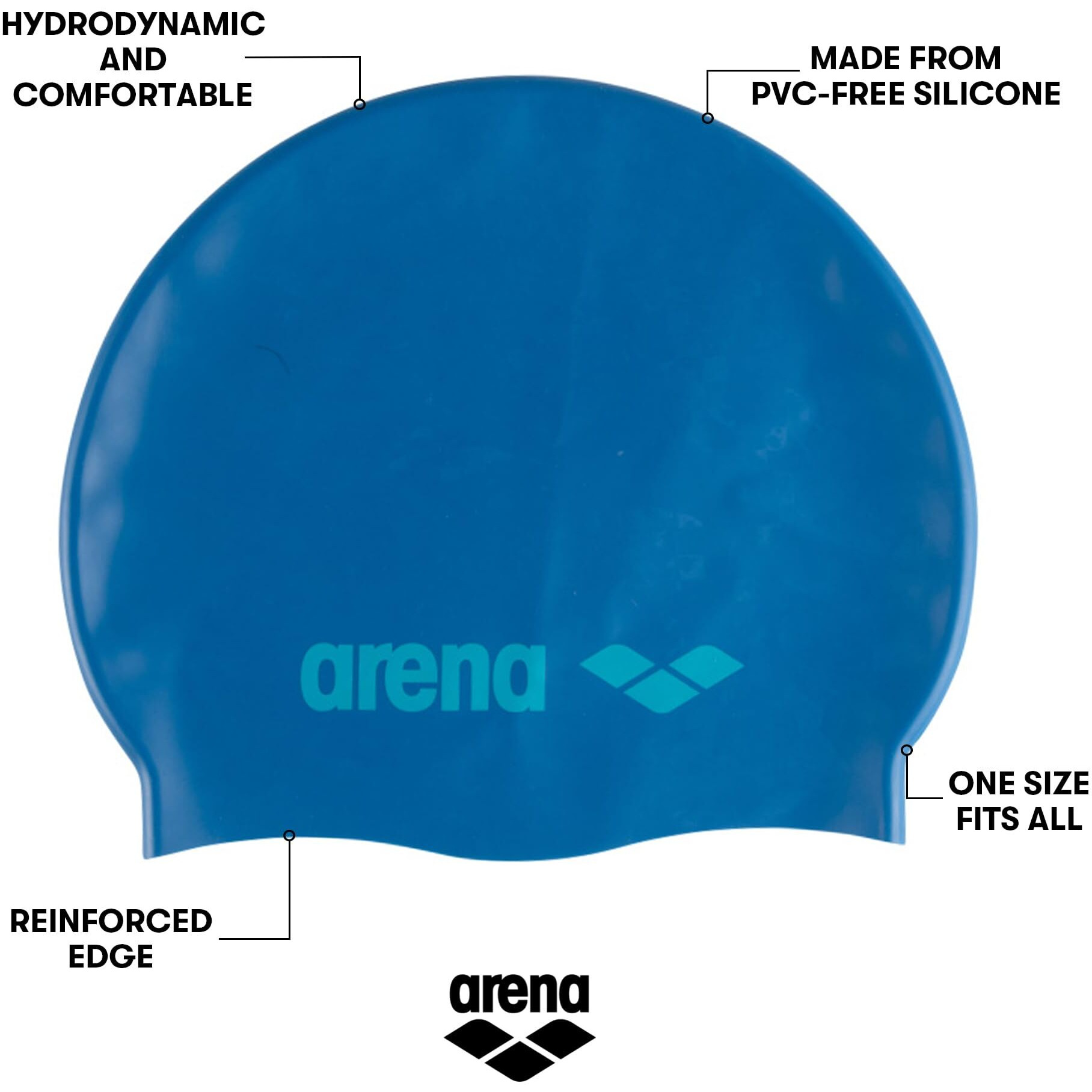 Arena Unisex Adult Classic Silicone Swim Cap Men and Women, Swimming Training Racing Pool Bathing Cap 100% Silicone, Blue Cosmo Water, One Size Fits All