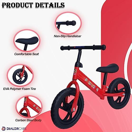 DIALDRCARE Kids Training Balance Bicycle for 1.5 to 3 Year Old Boys and Girls(Red Colour with Black Wheel)