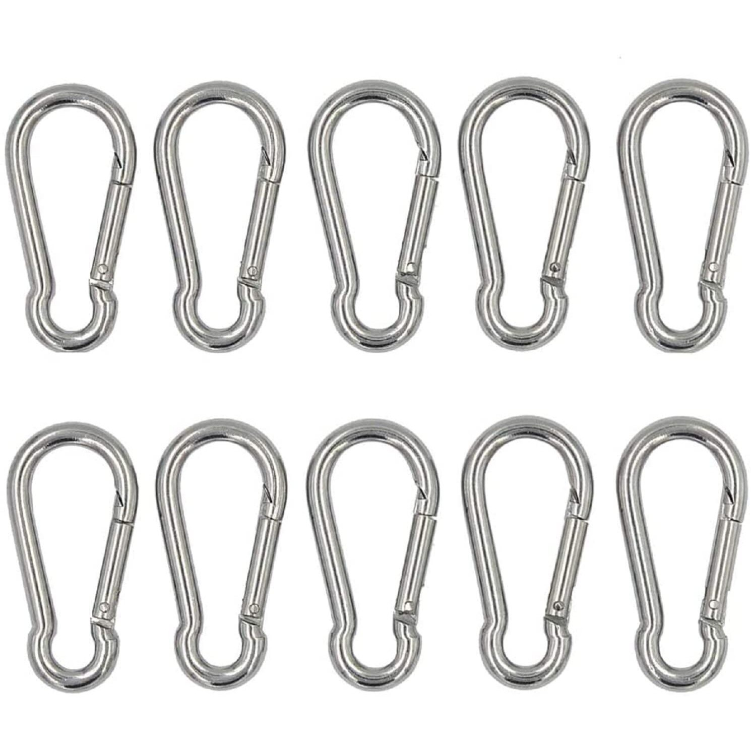 OLAHRAGA Small 304 Stainless Steel Carabiner Clip, Spring Snap Hook for Camping, Traveling Backpack Keychain or Outdoor (Pack of 10)