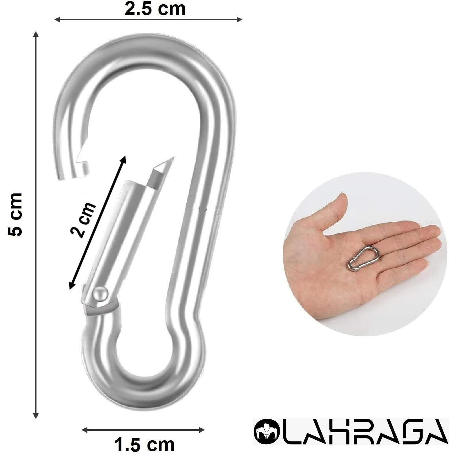 OLAHRAGA Small 304 Stainless Steel Carabiner Clip, Spring Snap Hook for Camping, Traveling Backpack Keychain or Outdoor (Pack of 10)