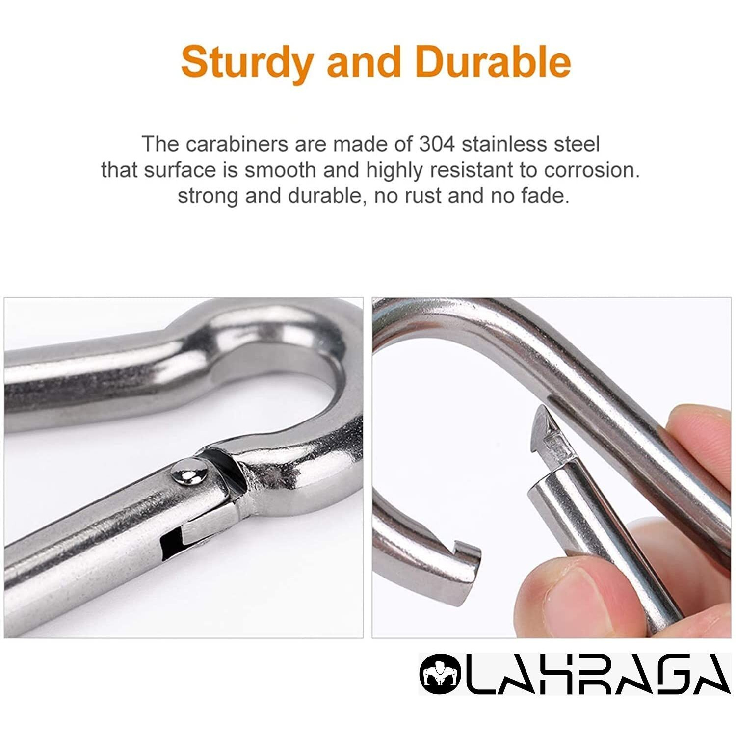 OLAHRAGA Small 304 Stainless Steel Carabiner Clip, Spring Snap Hook for Camping, Traveling Backpack Keychain or Outdoor (Pack of 10)