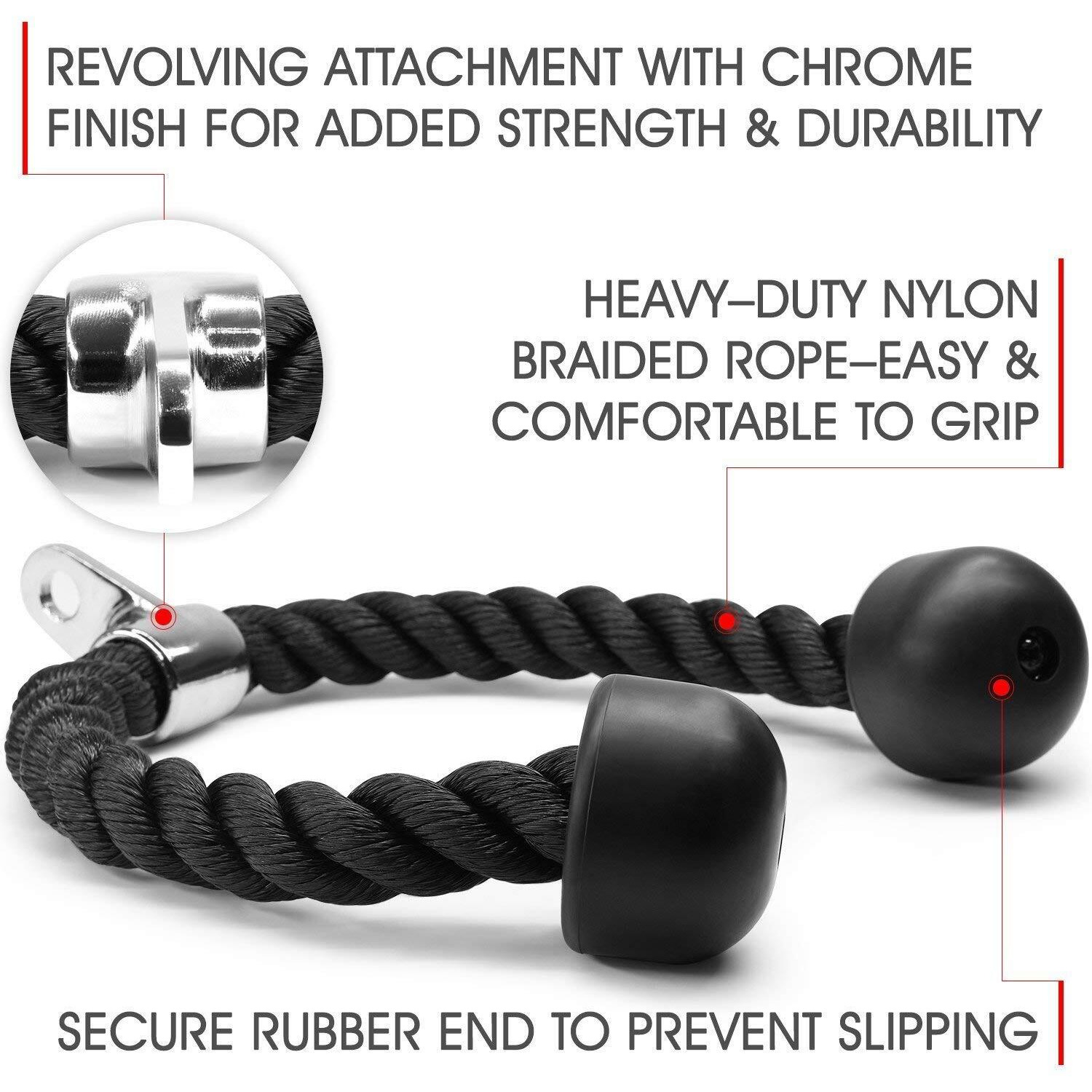 Kobo Tricep Rope for Gym  Tricep Rope Cable Attachment  Tricep Rope Cable Cross D Handle, Seated Row Grip, V Tricep Press Down Bar and Straight LAT Bar (Imported)