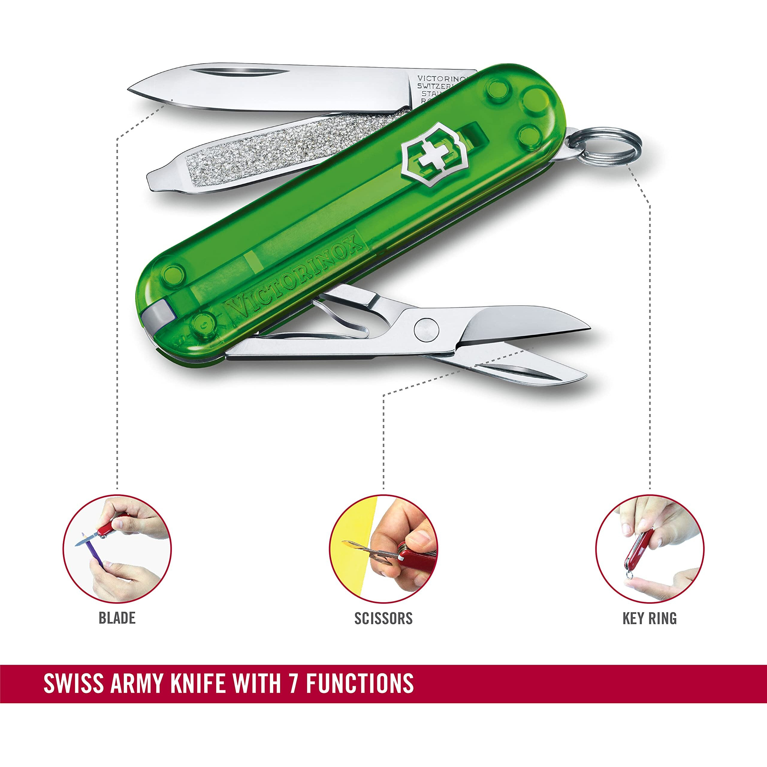 Victorinox Swiss Army Knife - FRESH. STYLISH. COLORFUL SWISS CLASSICS - 7 Function, Multitool with a Pair of Scissors - Green Tea, 58 mm
