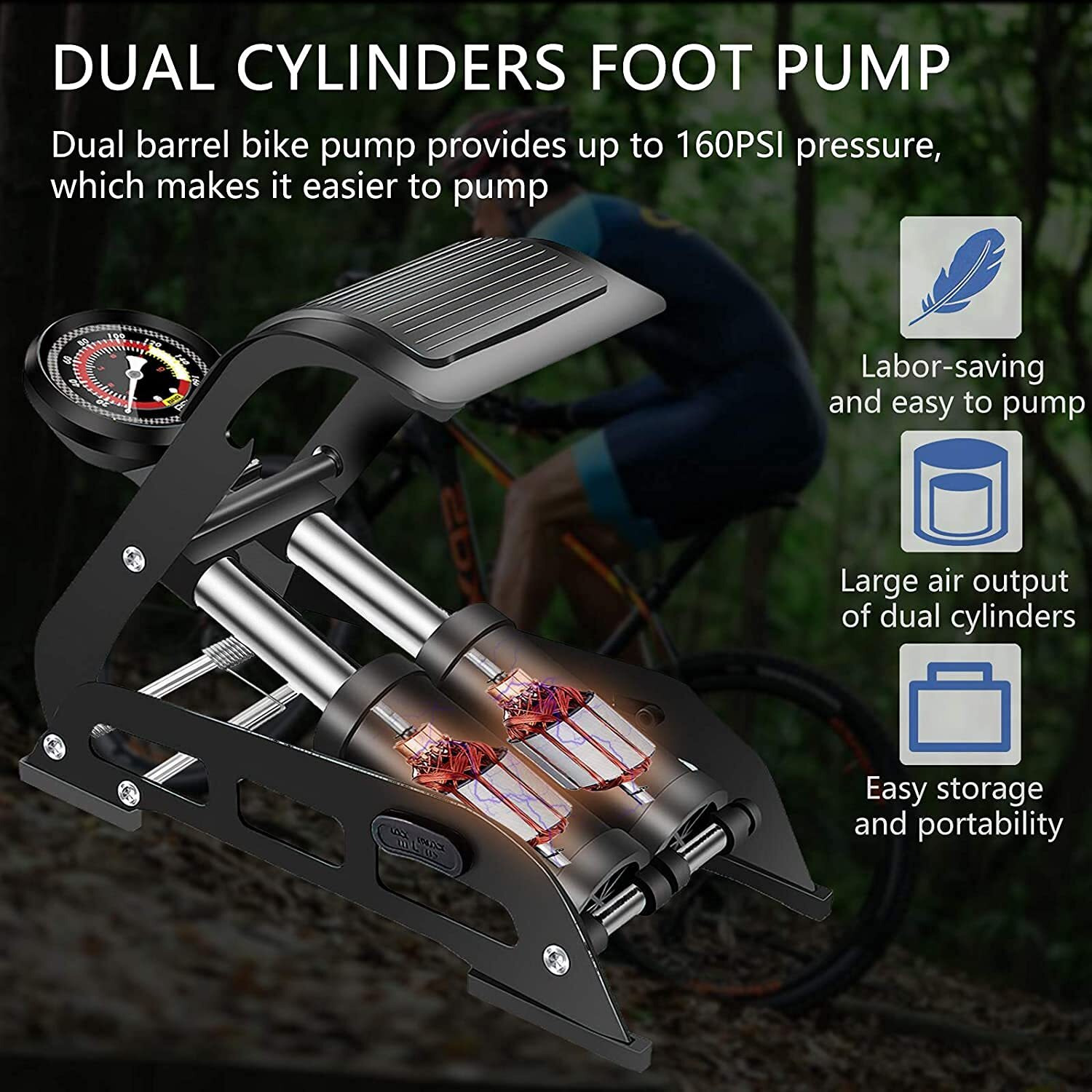 DKEXL Double Cylinder Portable Foot Pump Air Tyre Inflator with Pressure Gauge for Car Tyres, Bicycle Tyres, Bike Tyres, Motorcycle Tyres, Balls, Air Mattress Inflators (Multicolor)