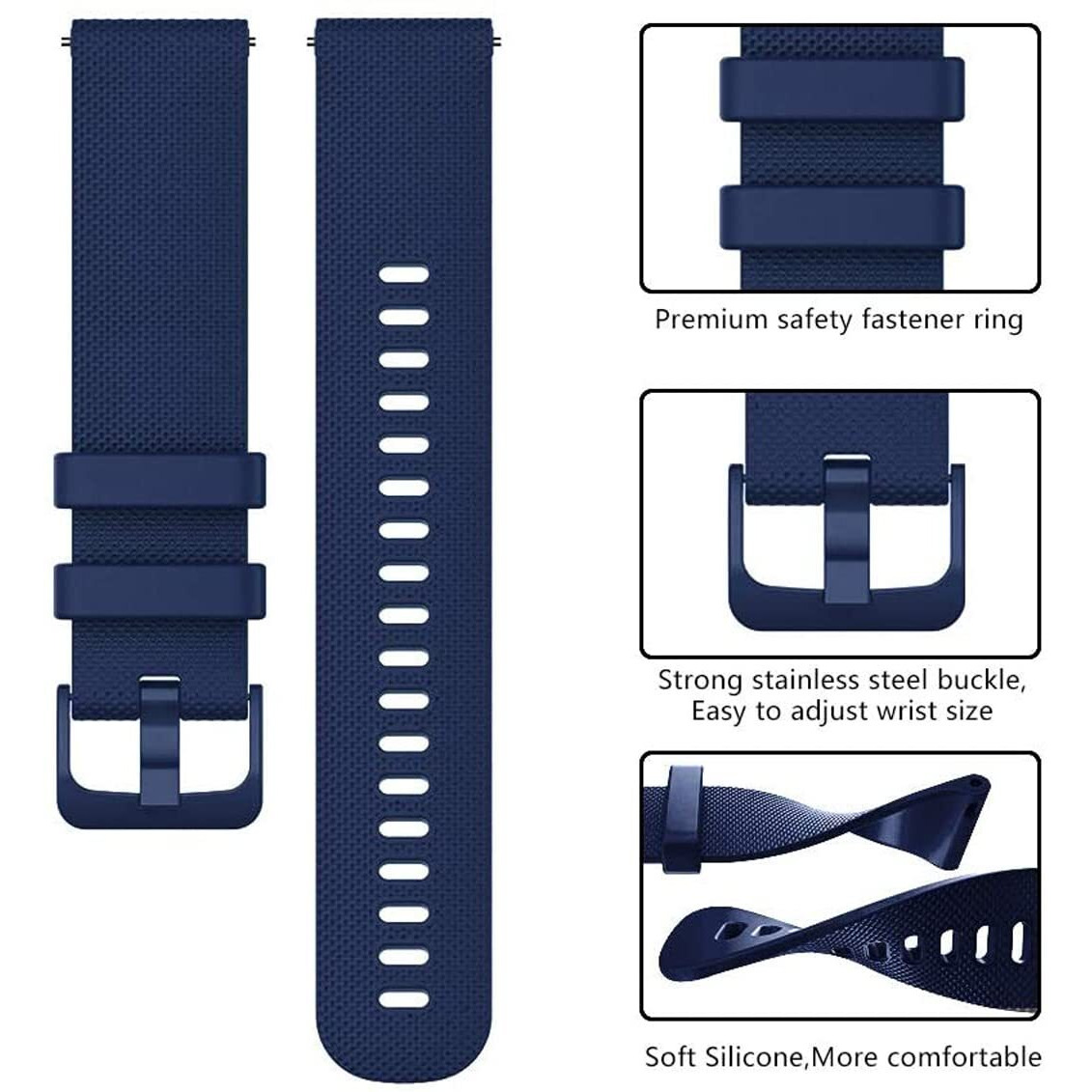 Zitel Bands Compatible with Garmin Forerunner 245 245 Music, 645 645 Music, 55 158, Vivoactive 3, Venu Sq, Vivomove HR, Approach S40 S42 S12 - Soft Silicone 20mm Strap (Blue)