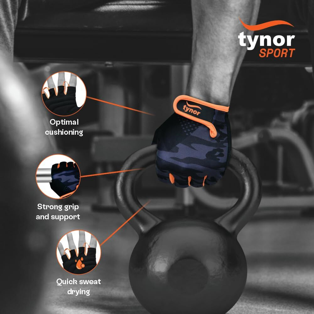 TYNOR Tynorgrip Gym Gloves, Black, Large, 1 Pair