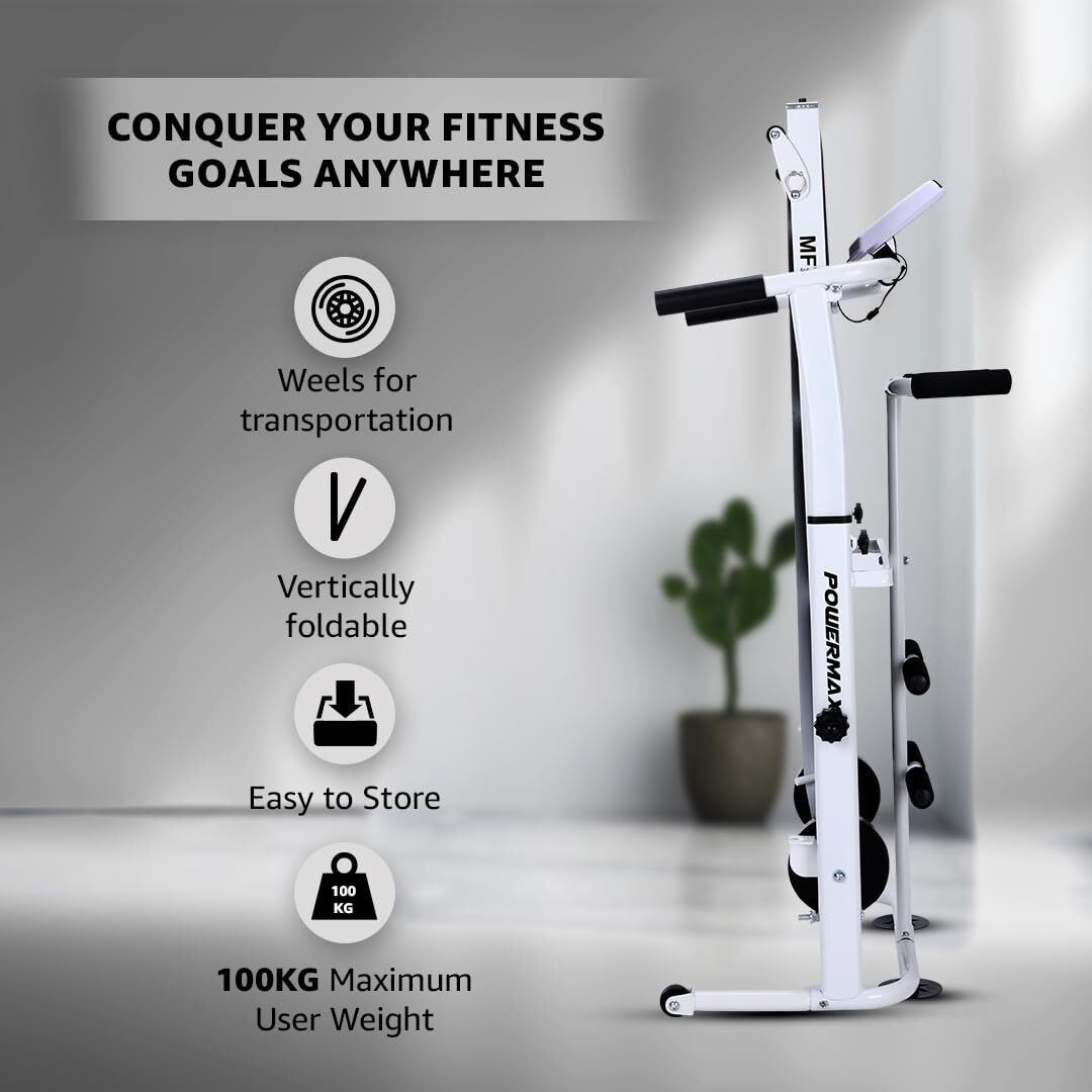 PowerMax Fitness MFT-400 Non-Electric Manual Treadmill For Home Use with Multifunction (Jogger, Twister, Sit-Up, Ropes), 2-Level Incline, Vertical Foldable, 100kg Max User Weight, DIY (DO IT Yourself)