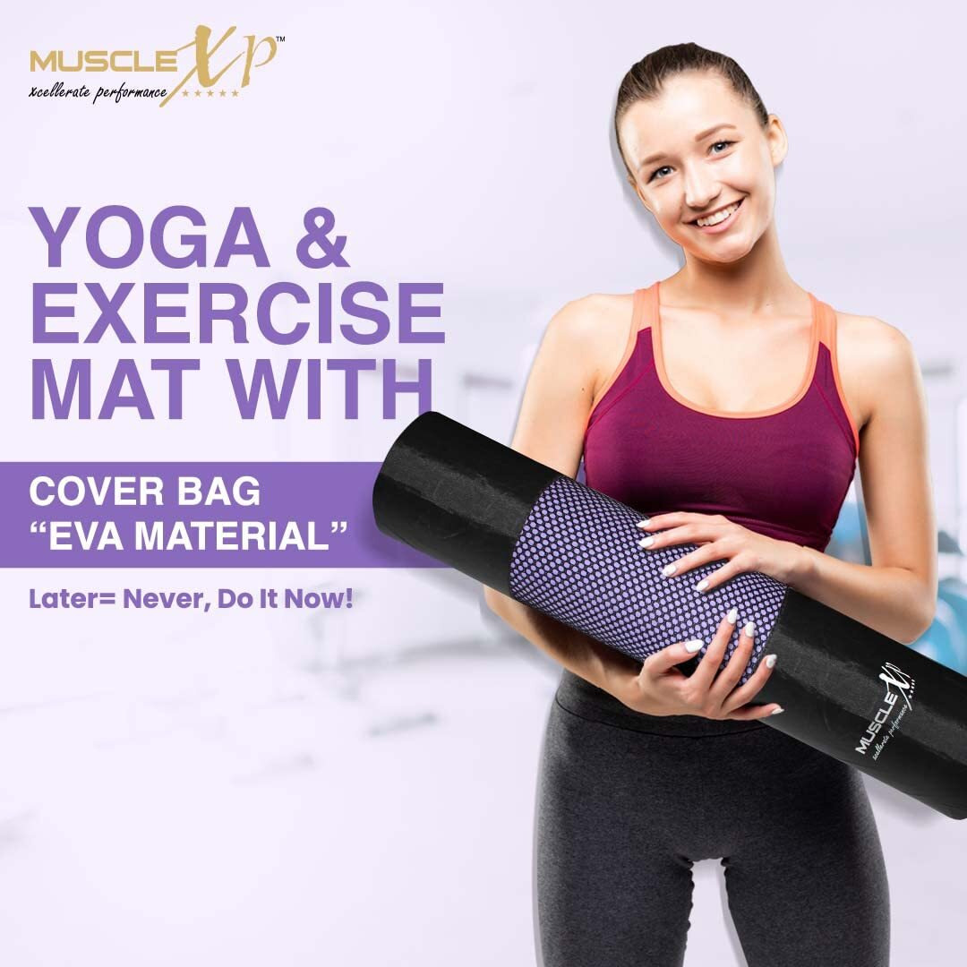 MuscleXP Yoga Mat for Women and Men with Cover Bag, Superior EVA Material, 6mm Extra Thick Exercise mat For Home Exercise, Anti Tear Anti Slip For Home & Gym Use (Purple)
