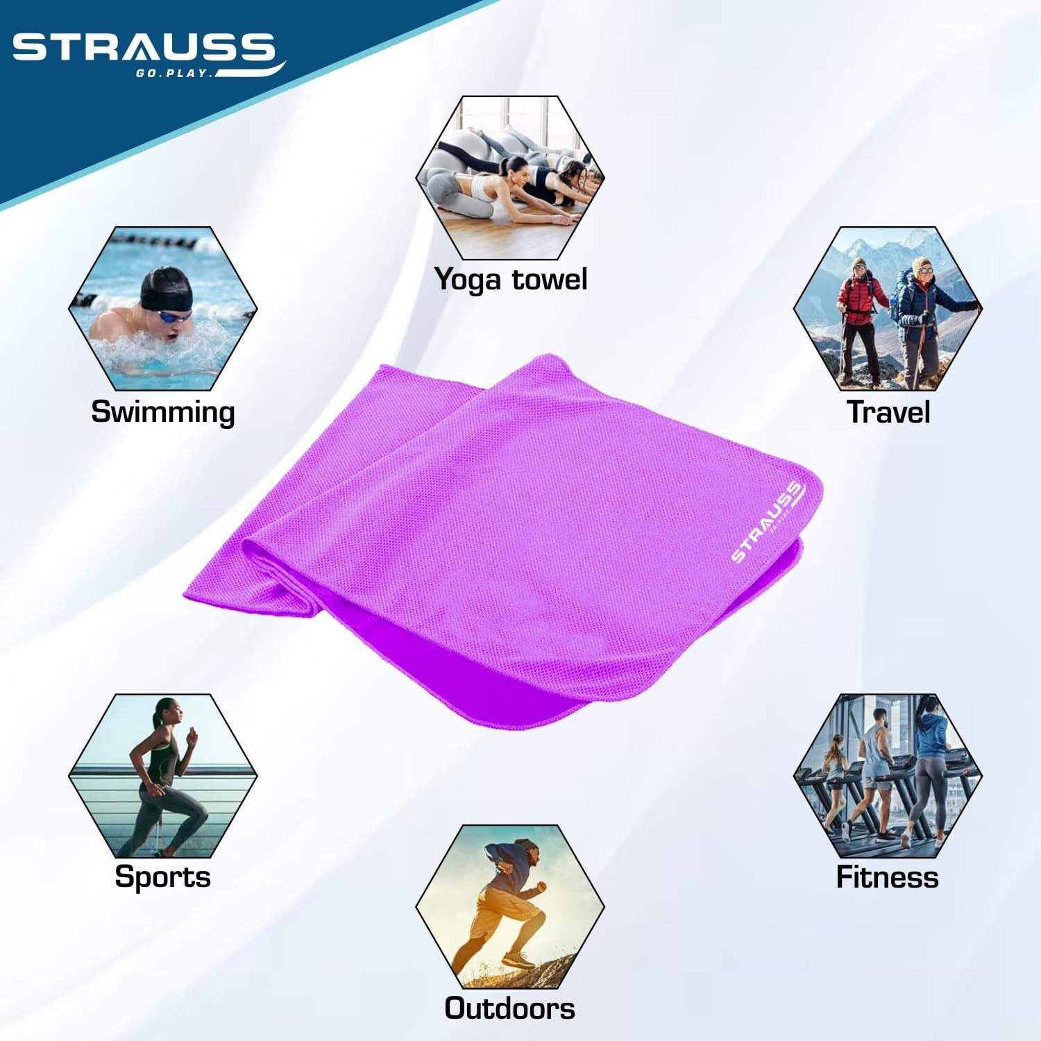 STRAUSS Anti-Microbial Sports Cooling Hand Towel | Microfiber Cloth | Quick Dry | Suitable for Running, Hiking, Camping, Travel, Gym Workout, Fitness, Yoga & Golf | 35 X10  | (Purple)