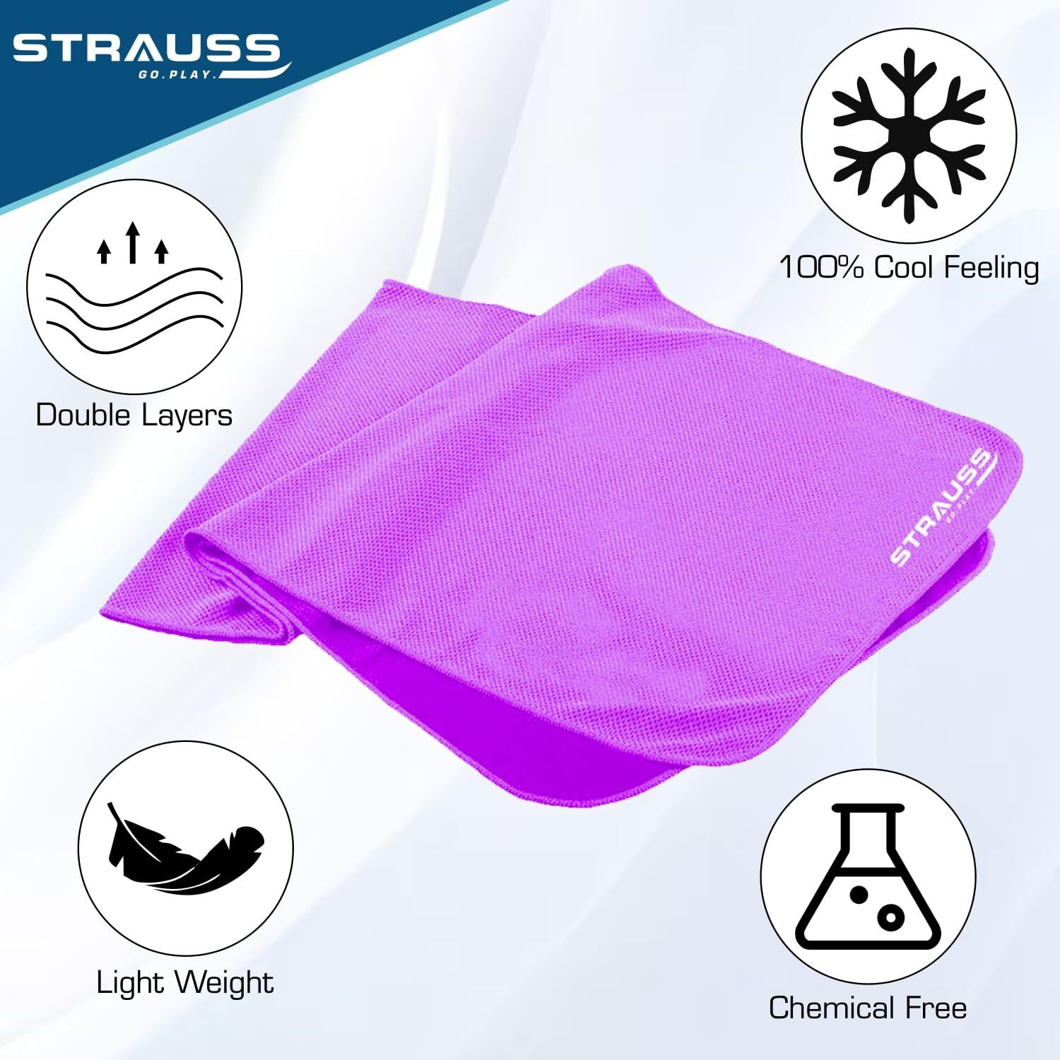 STRAUSS Anti-Microbial Sports Cooling Hand Towel | Microfiber Cloth | Quick Dry | Suitable for Running, Hiking, Camping, Travel, Gym Workout, Fitness, Yoga & Golf | 35 X10  | (Purple)