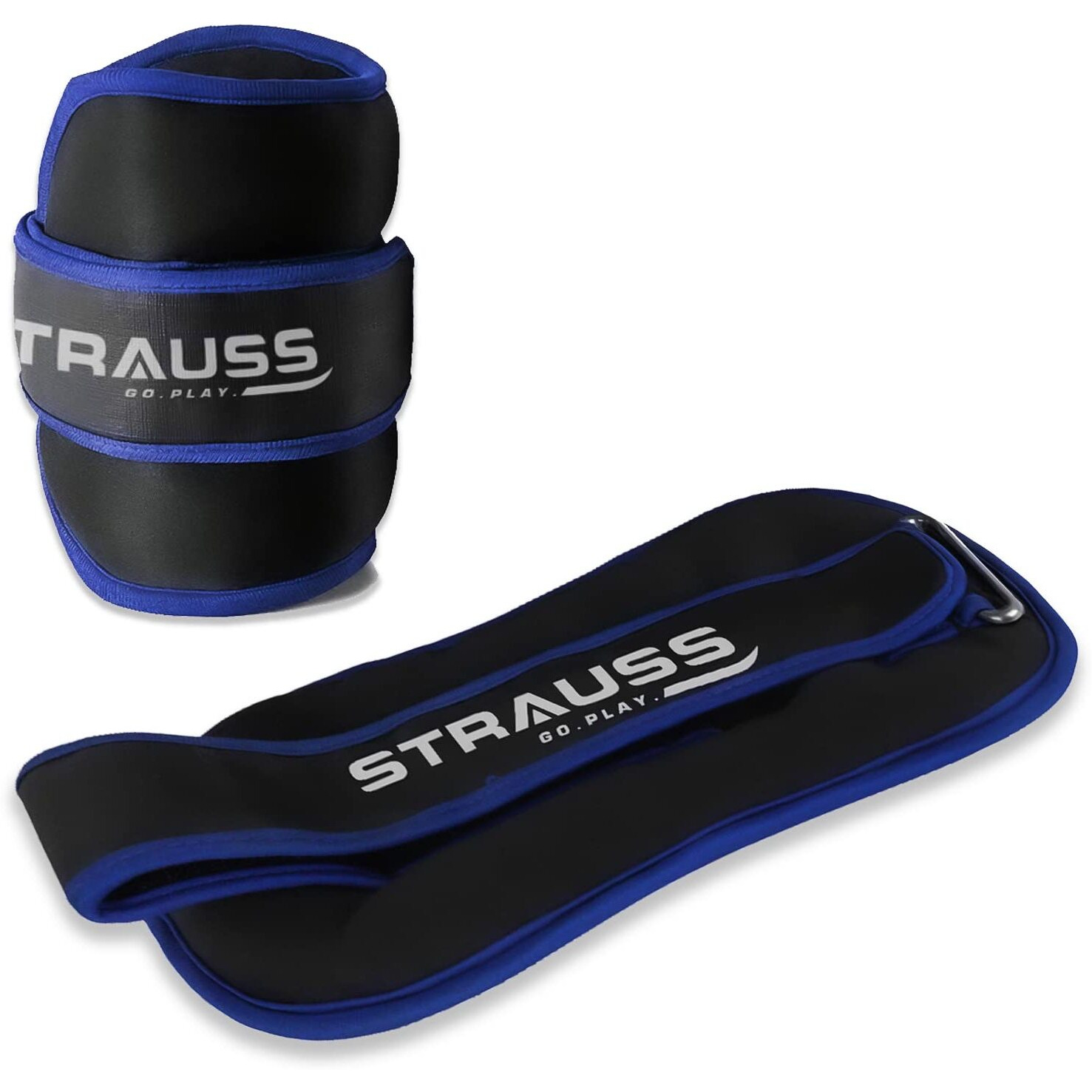 Strauss Ankle Weights for Exercise & Fitness|Adjustable Round Belt Design|Leg Weights for Strength Training,Walking Running, Jogging,Exercise & Gym Workout|Comfortable & Durable| 1Kg(Each)(Blue Pair)