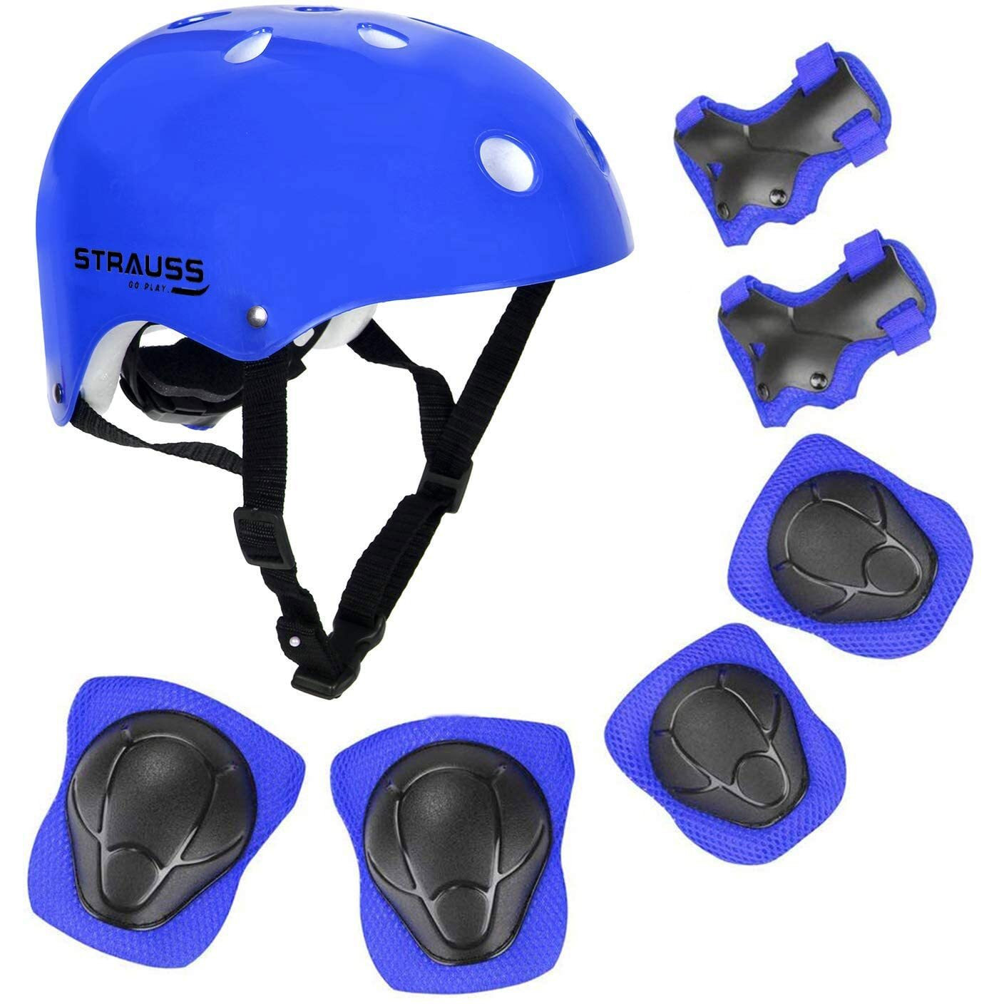 Strauss Protective Gear Set, Adjustable Helmet (Blue)