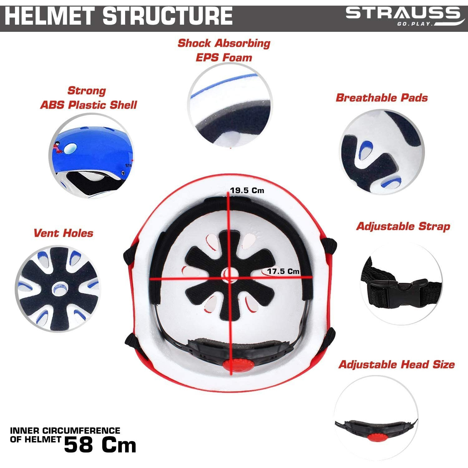 Strauss Protective Gear Set, Adjustable Helmet (Blue)