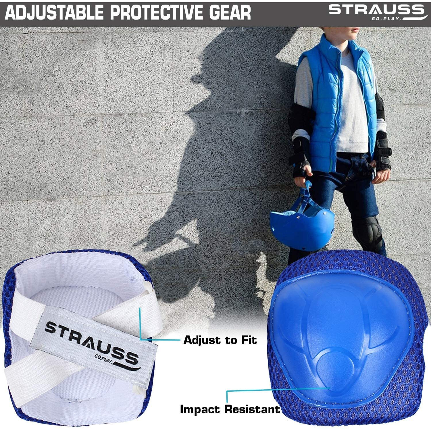 Strauss Protective Gear Set, Adjustable Helmet (Blue)