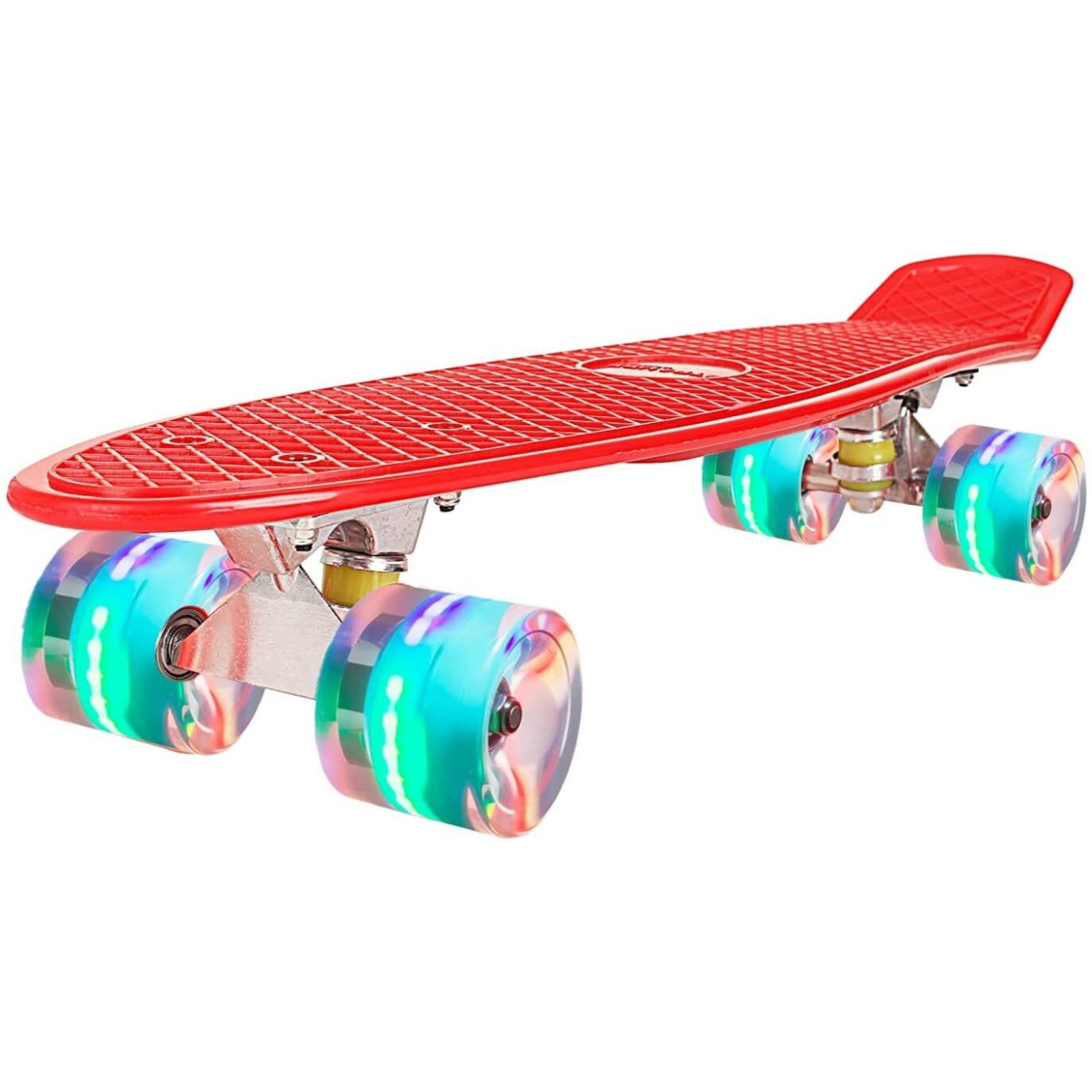 STRAUSS Cruiser PW Skateboard| Penny Skateboard | Casterboard | Anti-Skid Board with ABEC-7 High Precision Bearings | PU Wheel with LED Light |Ideal for 8 Years and above | 22 X 6 Inch,(Red)