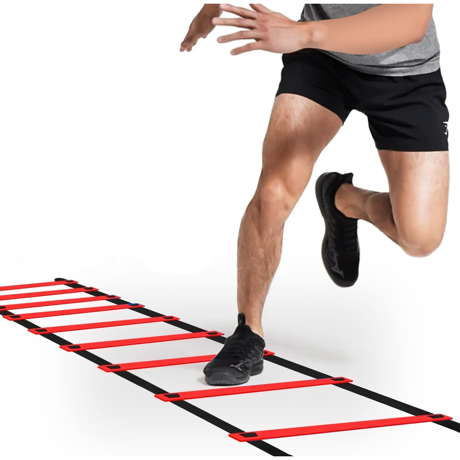Strauss Agility Ladder | 6M Speed Training Ladder with 12 Adjustable Rungs | Speed Training Ladder for Men and Women | Ideal for Soccer, Football & Sports Training (Red)